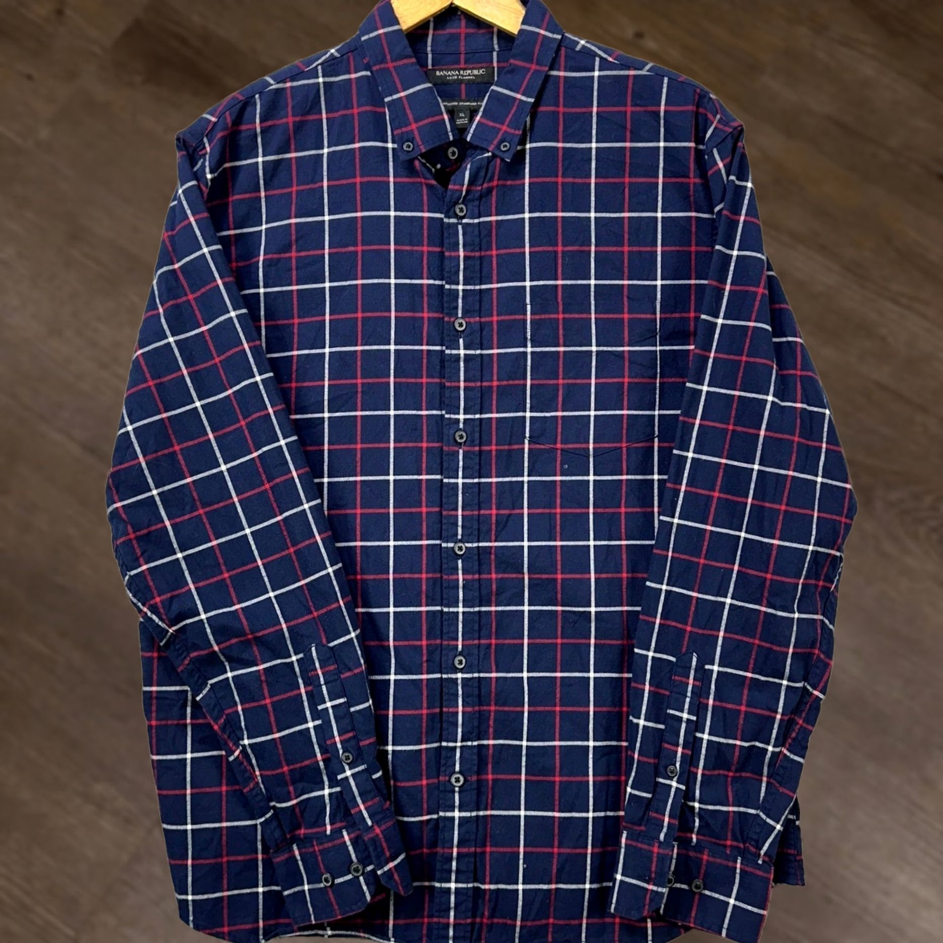 Banana Republic Banana Republic Luxe Flannel Standard Fit Shirt Men XL Blue Checked - Pre-Owned Good Size US XL / EU 56 / 4 - 1 Thumbnail