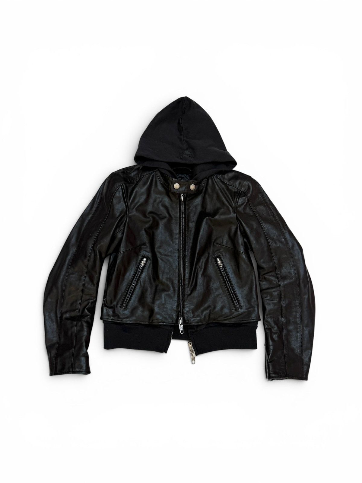 Balenciaga Balenciaga Shrunk Racer Hooded Layer Jacket Black Leather Size US XS / EU 42 / 0 - 1 Thumbnail