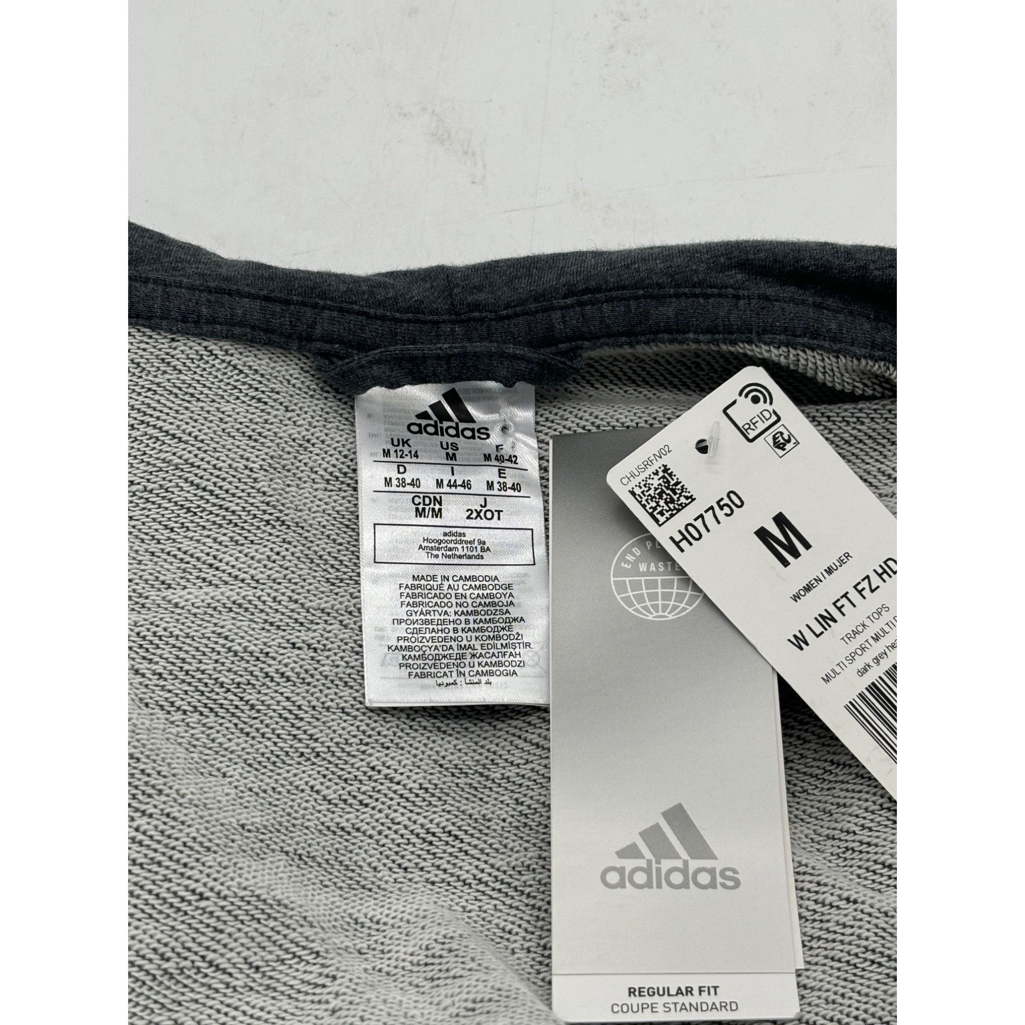 Adidas Adidas Women’s Linear Full Zip French Terry Hoodie, Dark Hea Size M / US 6-8 / IT 42-44 - 13 Thumbnail
