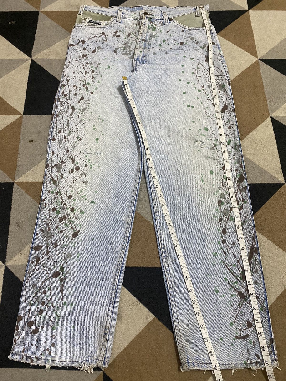 Levi's Made & Crafted Vintage 90’s Levis Leather Hybrid Denim Paint Splatter Jeans Size US 33 - 23 Thumbnail
