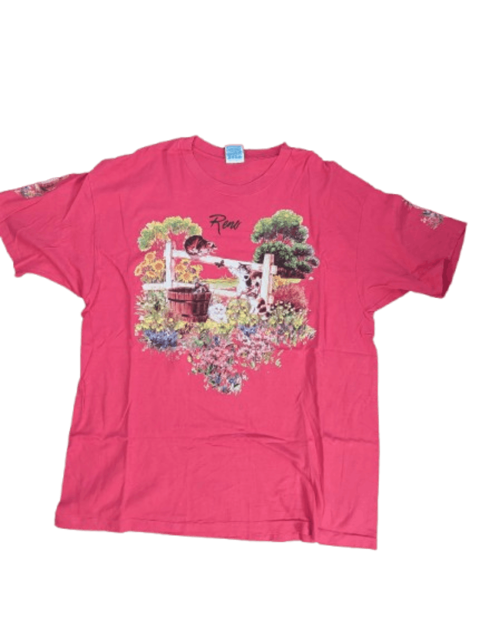 Hanes Vintage 1990s “Reno Cats & Flowers” Graphic T-Shirt Size US XL / EU 56 / 4 - 1 Thumbnail