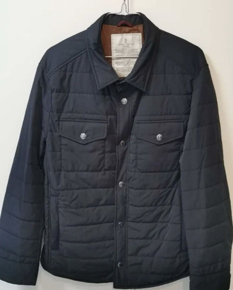 image of Brunello Cucinelli Pocket Detail Jacket In Blue Brown Lining, Men's (Size Medium)