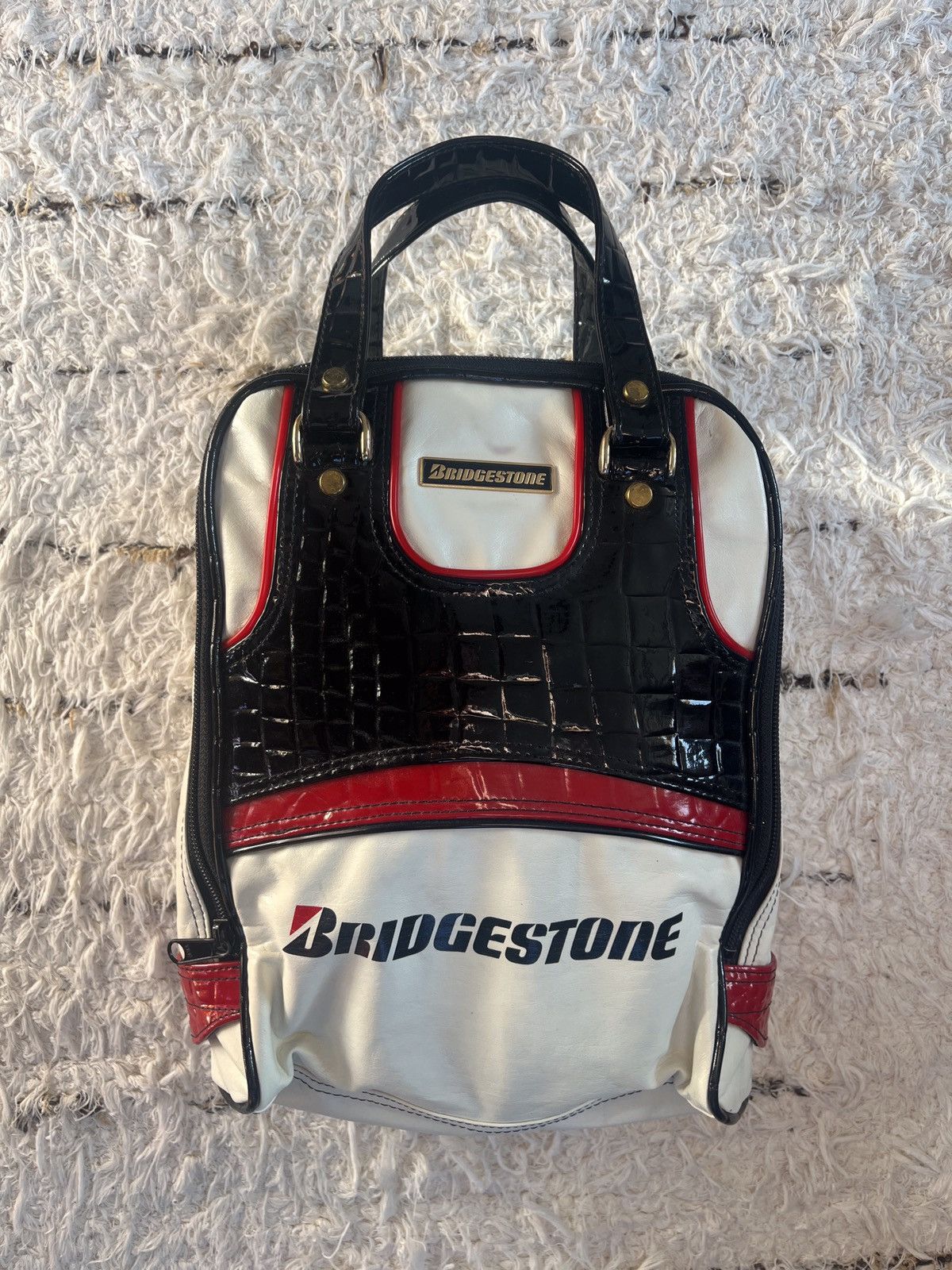image of Racing x Vintage Bridgestone White Leather Vintage Bag Y2K Drip Swag, Women's
