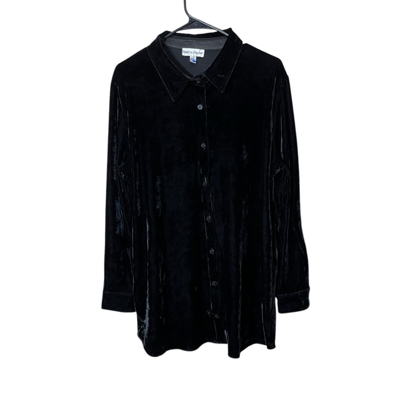 Other Rebecca Malone Black Velvet Button Up Blouse Size XL Size XL / US 12-14 / IT 48-50 - 1 Thumbnail