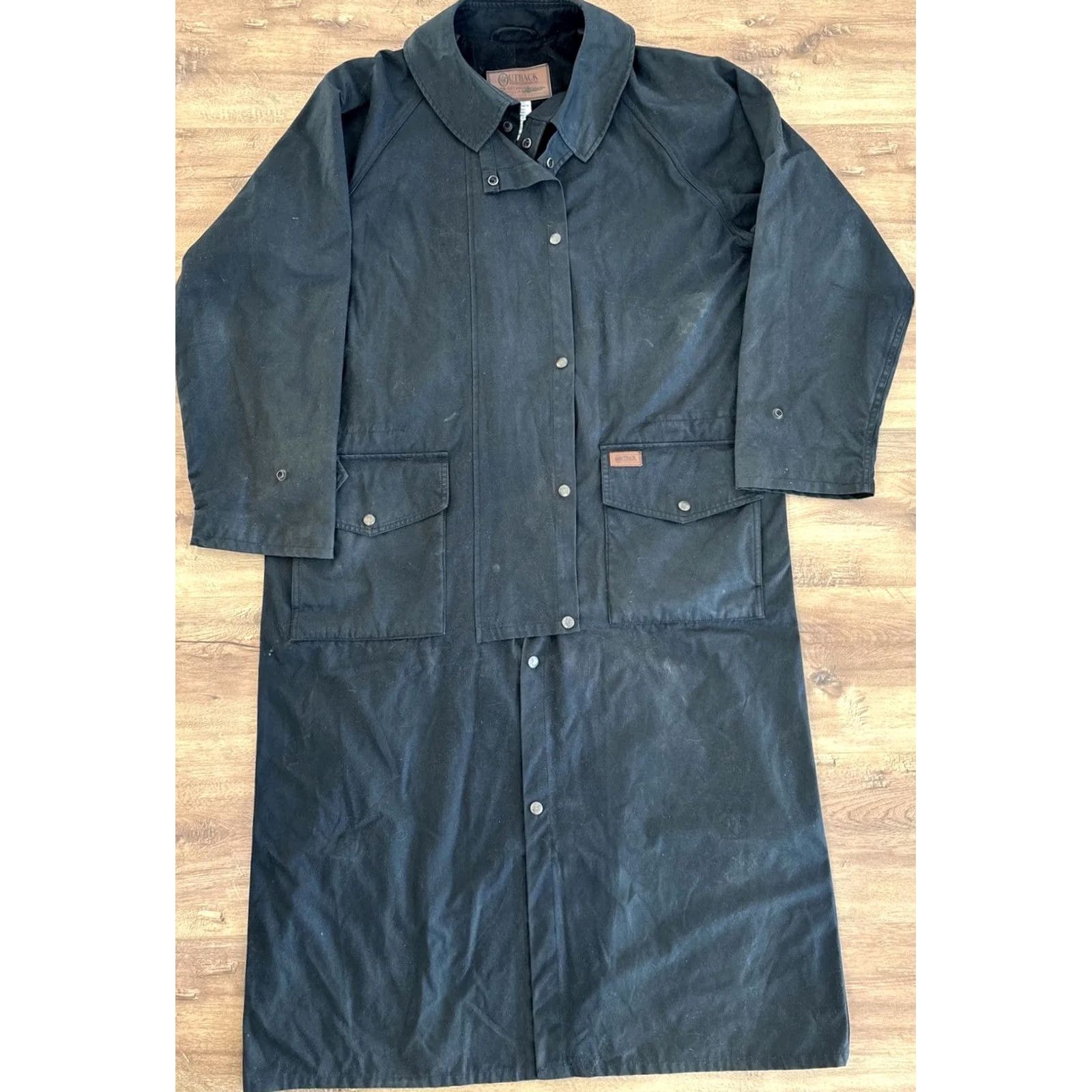 CO VINTAGE Outback Trading Co Bush Trader Waxed Oilskin Black Duster Coat Jacket Large 2052 Mens Jacket Waxed Oilskin Workwear Size US L / EU 52-54 / 3 - 2 Thumbnail