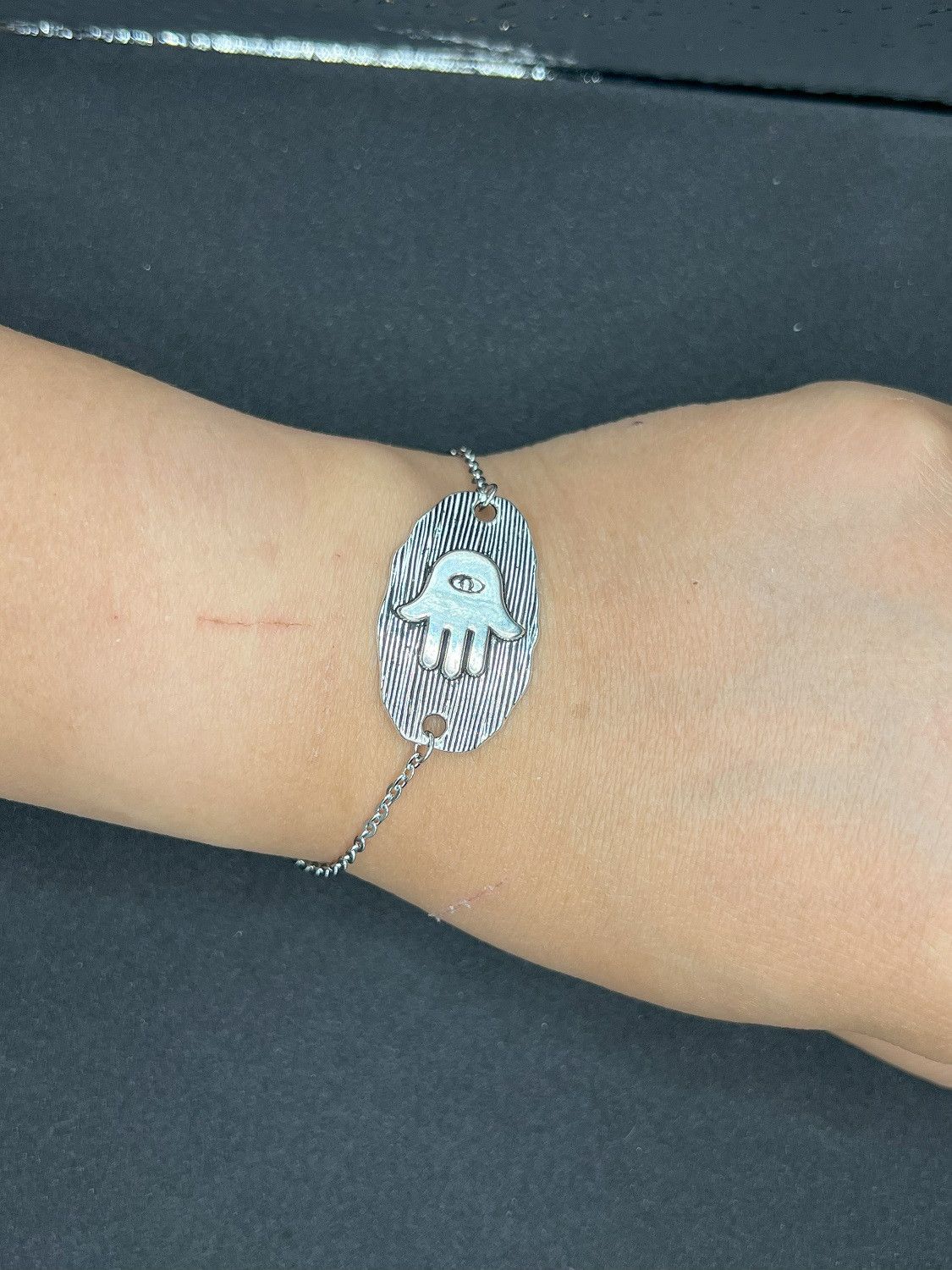 Handmade Hamsa Hand Tag stainless steel chain bracelet Size ONE SIZE - 3 Thumbnail