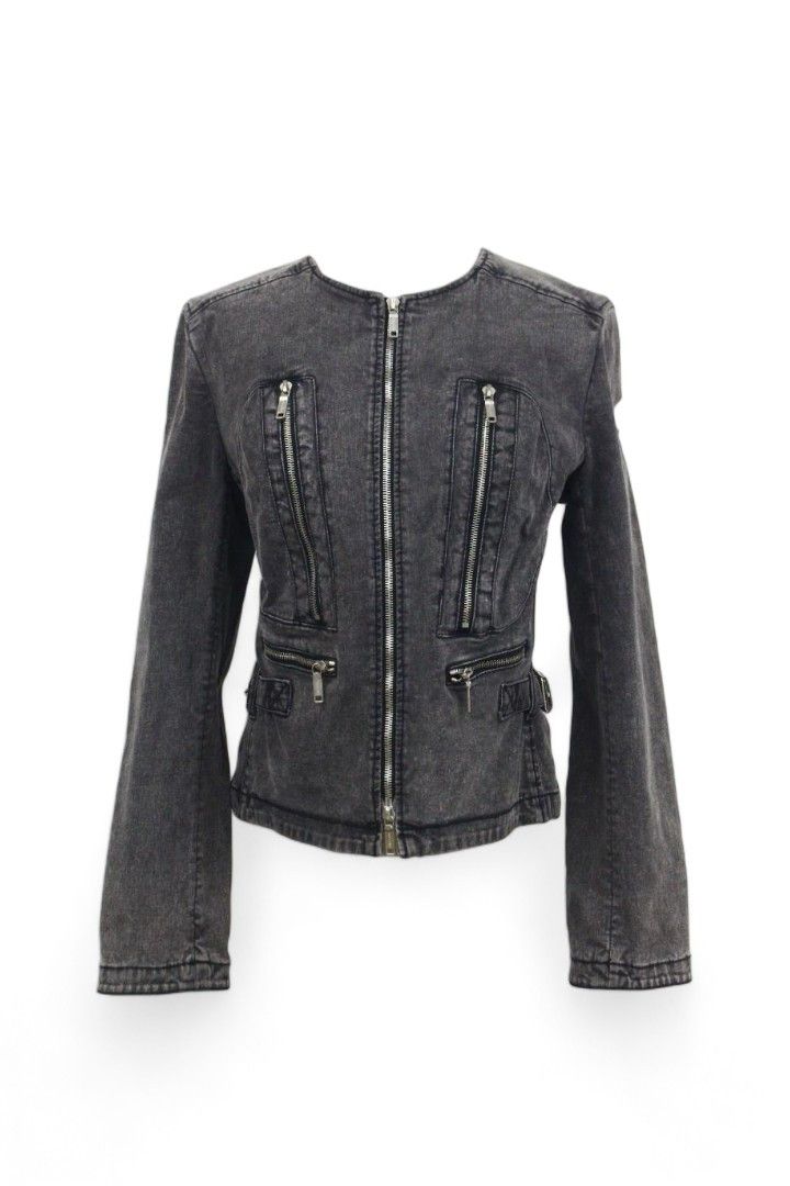 Celine M collarless denim jacket grey black