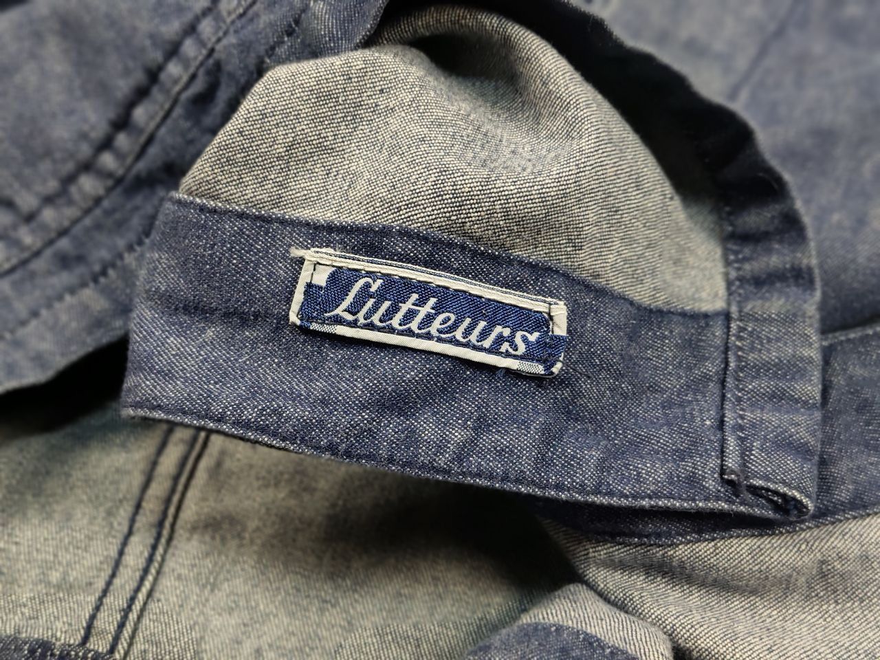 Vintage Vintage 70's Lutteurs Denim French Work Blue Sanfor Jacket Size US L / EU 52-54 / 3 - 19 Thumbnail