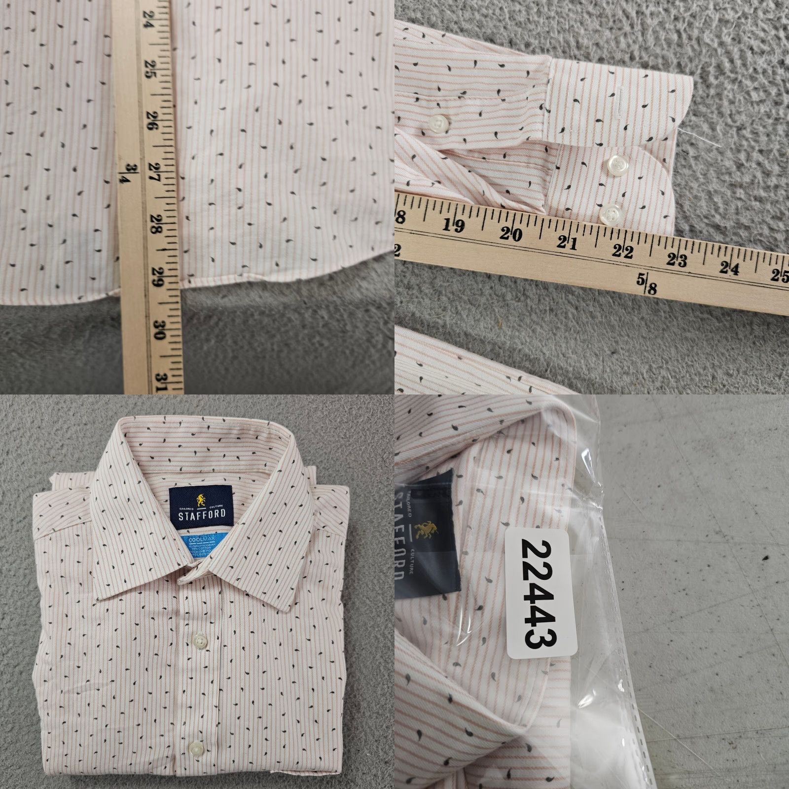 Stafford Stafford Dress Shirt Mens Small 14.5 32/33 Geometric Travel Button Up Beige Cotton Blend Non-Iron Regular Cuff Mens Shirt Size 36R - 8 Thumbnail