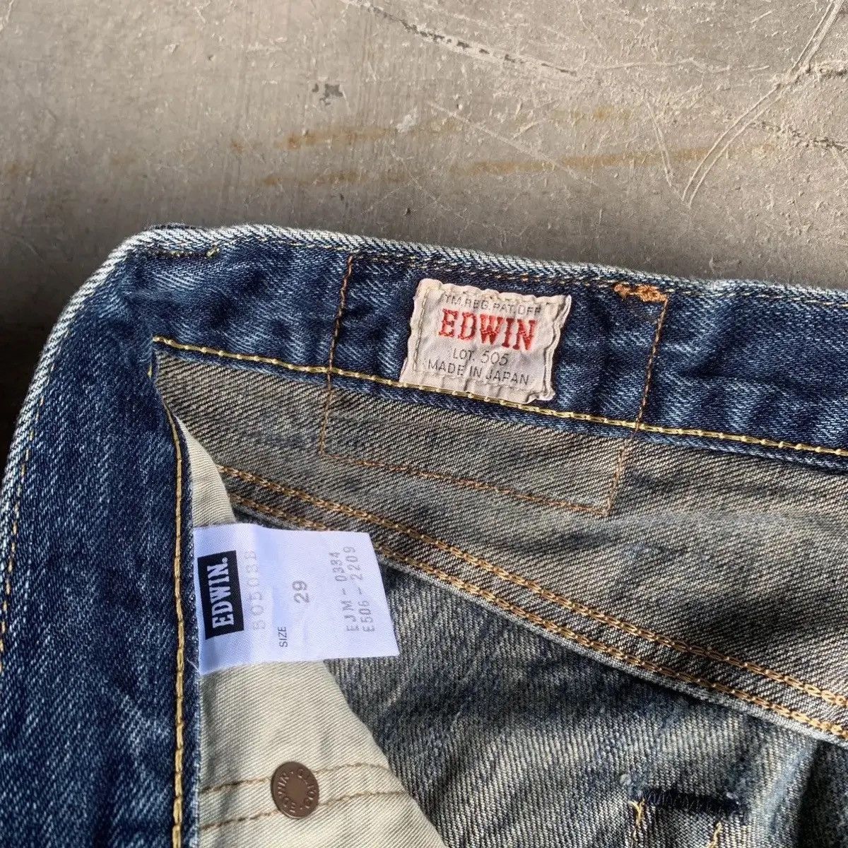 Self Edge × Sugar Cane 💥DISTRESSED! Edwin 505 Red Line Jeans Sun Faded Blue Pants Size US 32 / EU 48 - 8 Thumbnail
