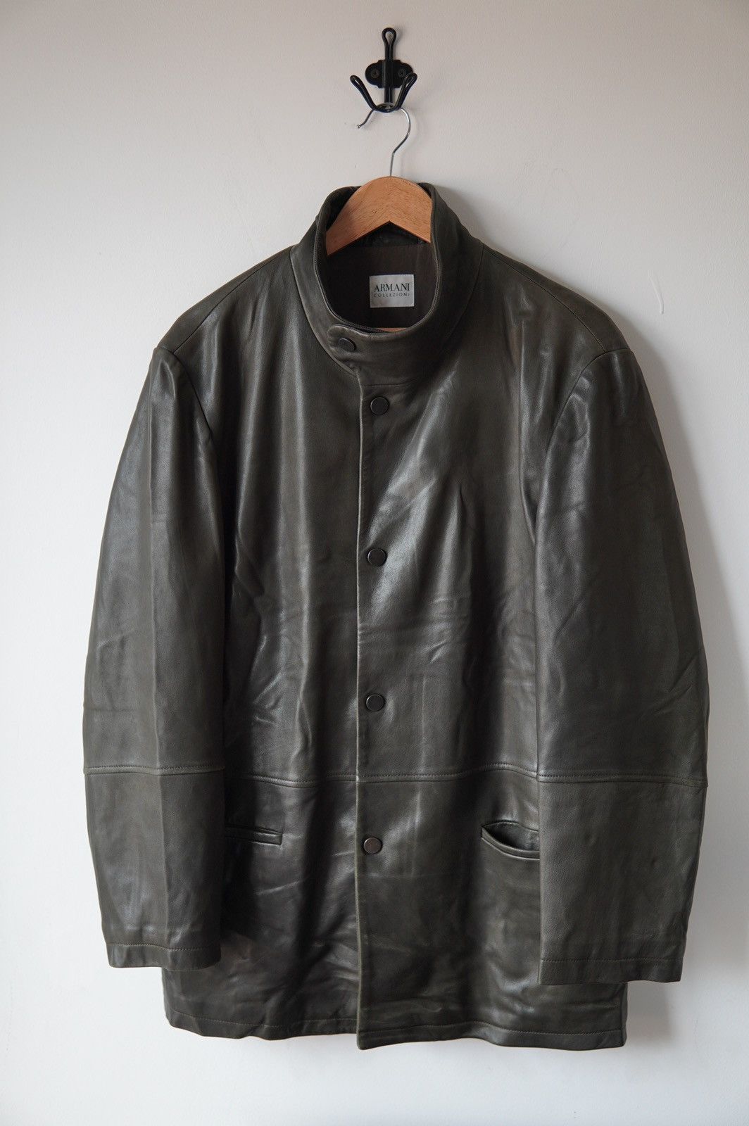 Armani Collezioni 1990s Armani Collezioni Runway Olive Leather Jacket Size US L / EU 52-54 / 3 - 1 Thumbnail