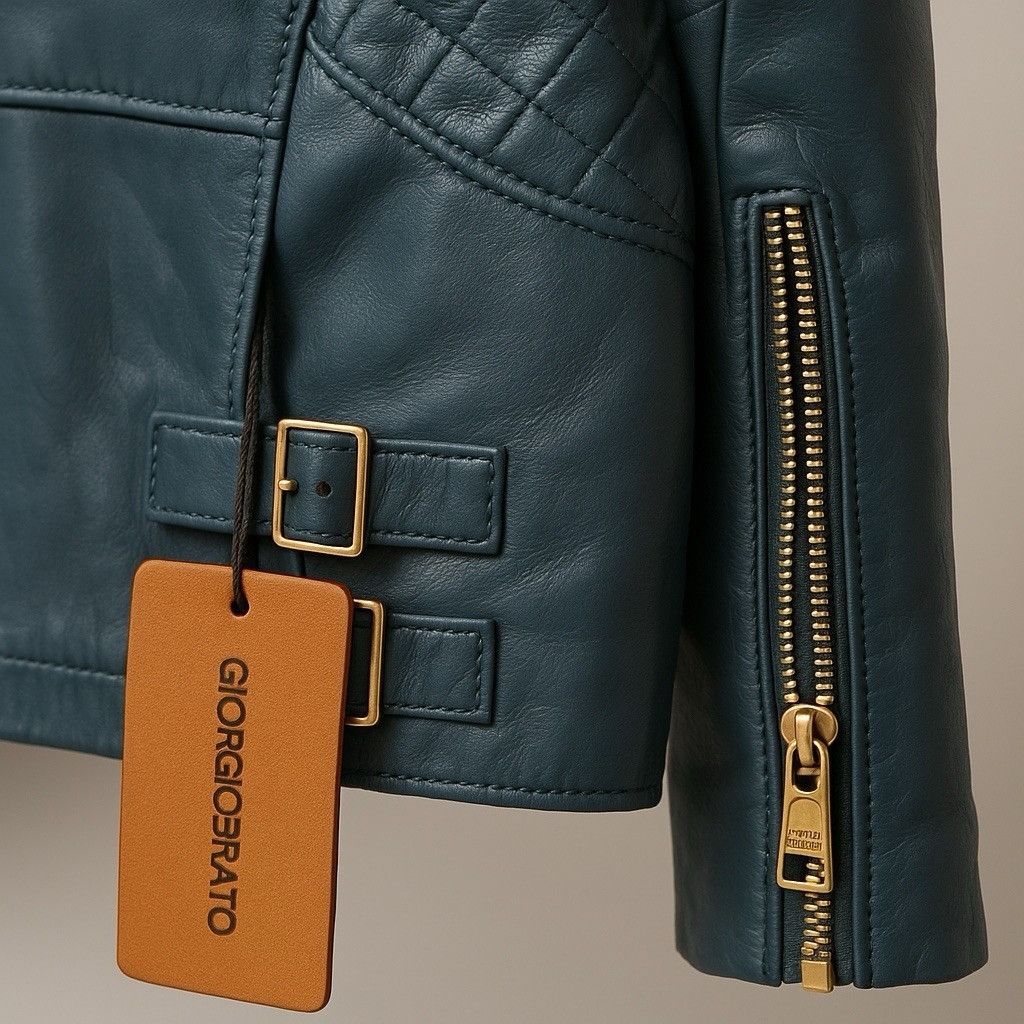 Giorgio Brato Giorgio Brato Boxy Biker Leather Jacket Topazio Blue IT42 NW Size M / US 6-8 / IT 42-44 - 4 Thumbnail