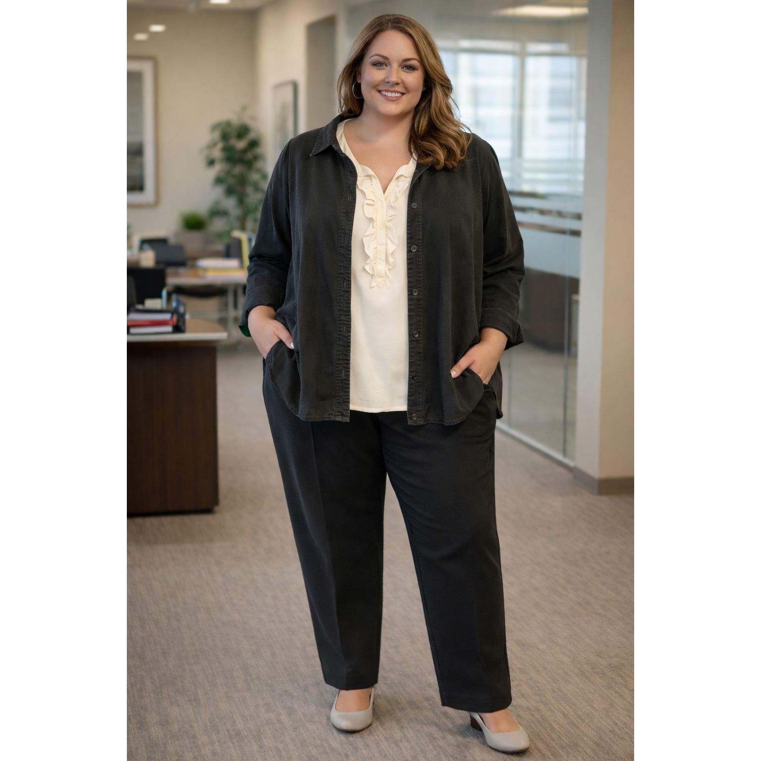 Other Womens Plus Size 22 1-Black Denim Jacket 1-Pant & 1-White Ru Size 3XL / US 20-22 - 1 Thumbnail