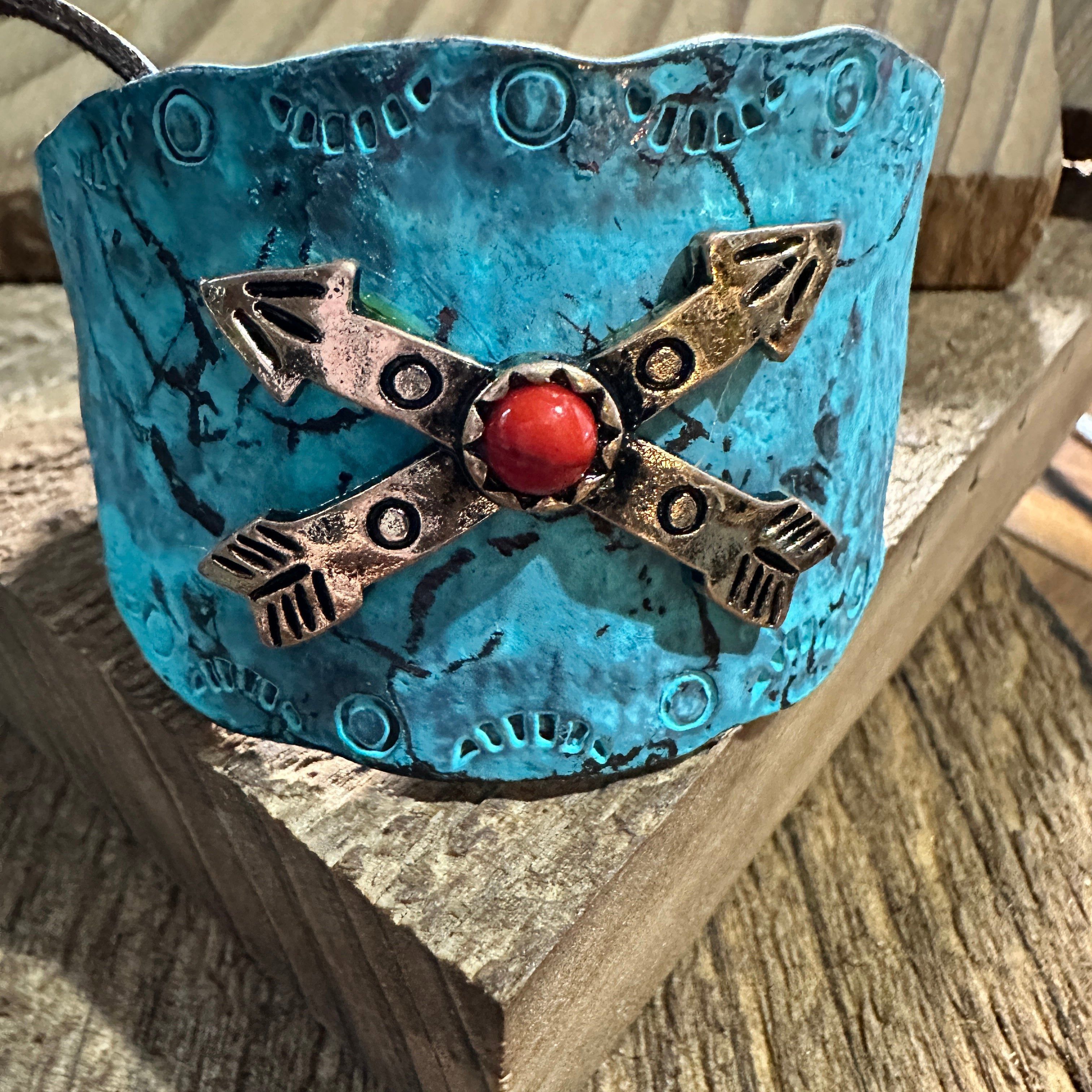 Other Native Cross Arrow Red Stone Western Bracelet Cuff with Adju Size ONE SIZE - 6 Thumbnail