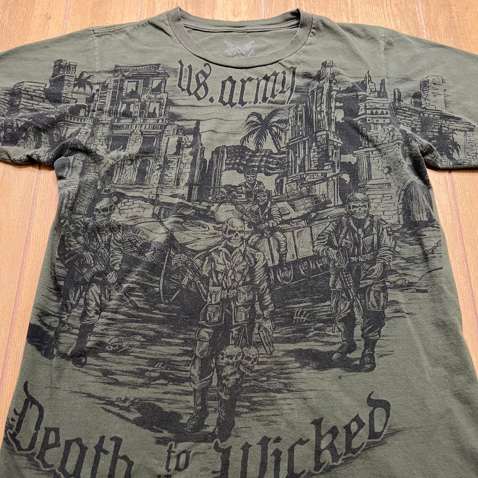 Vintage Apprime US Army Shirt Mens Medium Death To The Wicked Troops Size US M / EU 48-50 / 2 - 3 Thumbnail