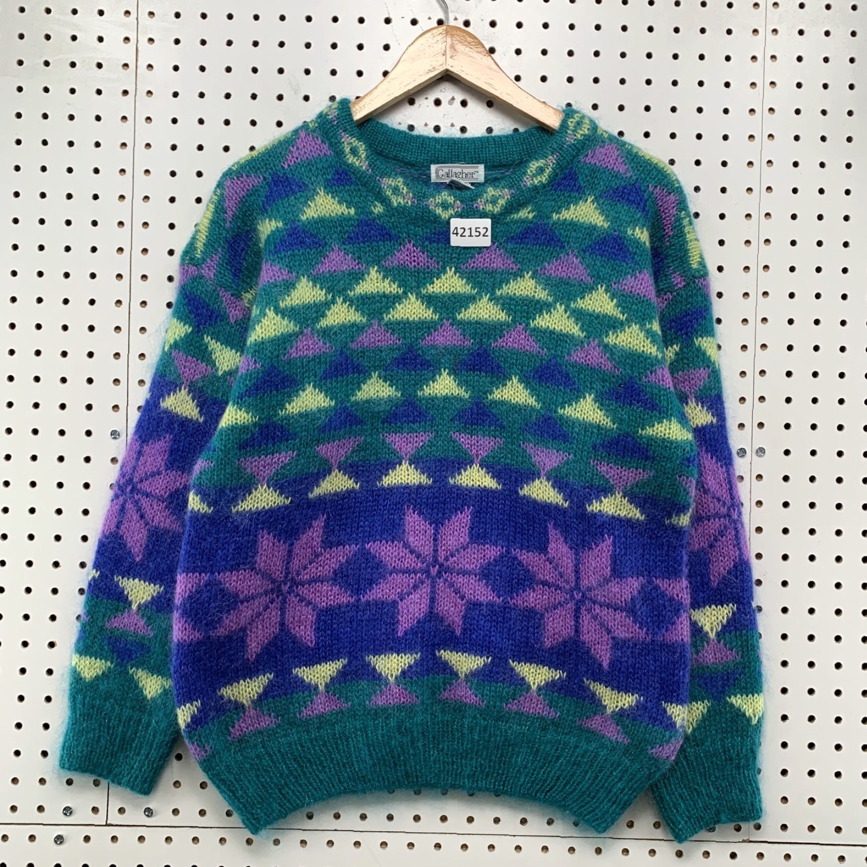 Vintage VINTAGE Gallagher Mohair Womens M Green Purple Snowflake Knit Crew Neck Sweatshirt Size M / US 6-8 / IT 42-44 - 2 Thumbnail