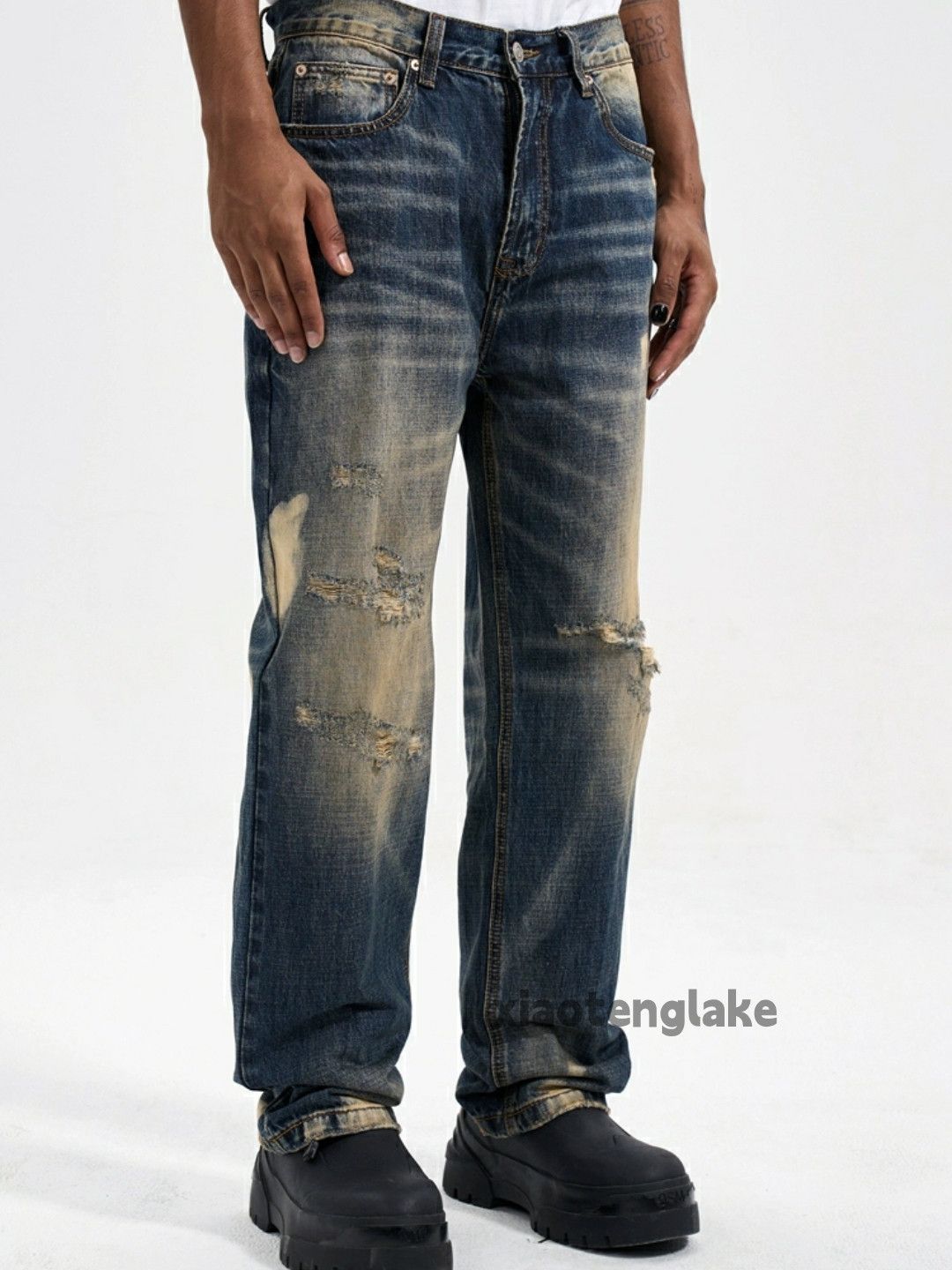Jean × Vintage washed faded damaged ripped skate hiphop jeans Size US 36 / EU 52 - 1 Thumbnail