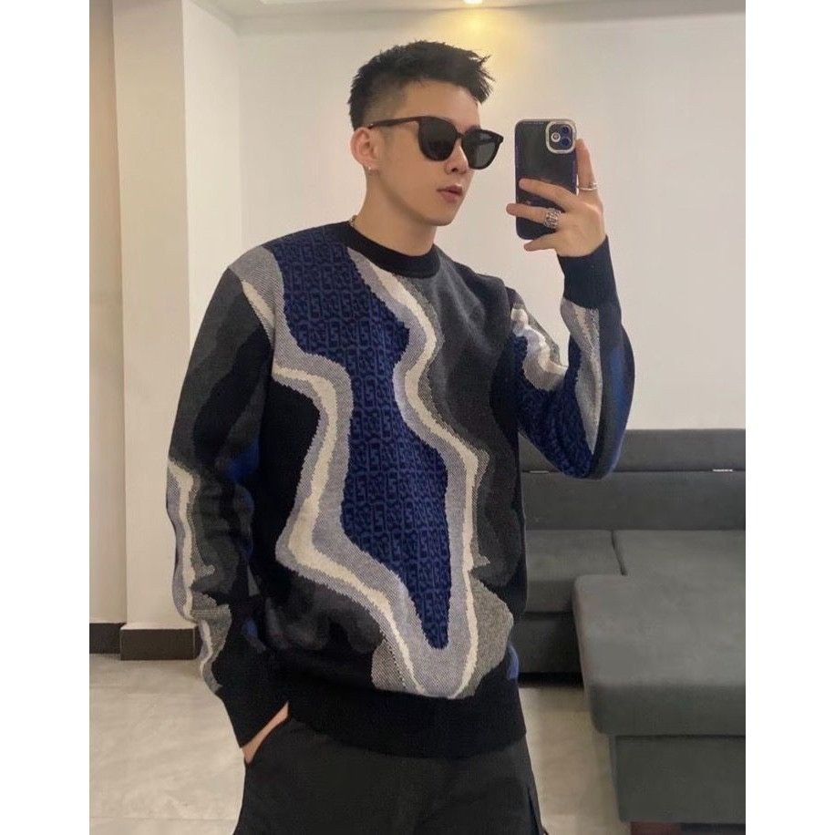 Fendi Fendi Mens Wool Cotton Blend Multicolor Graphic Knit Sweater Size US L / EU 52-54 / 3 - 7 Thumbnail