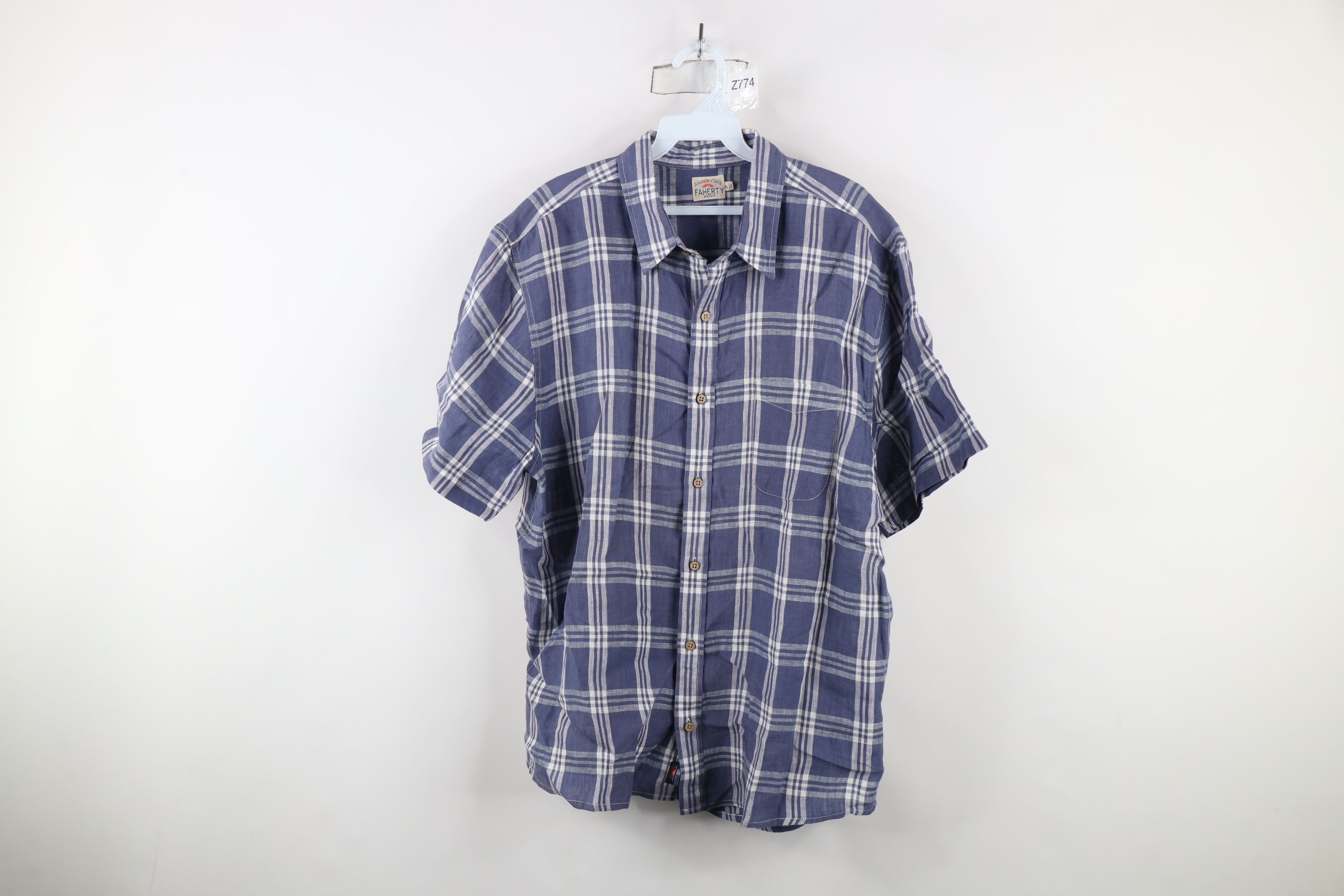 Vintage Faherty Brand Linen Short Sleeve Collared Button Shirt Plaid Size US XL / EU 56 / 4 - 1 Thumbnail