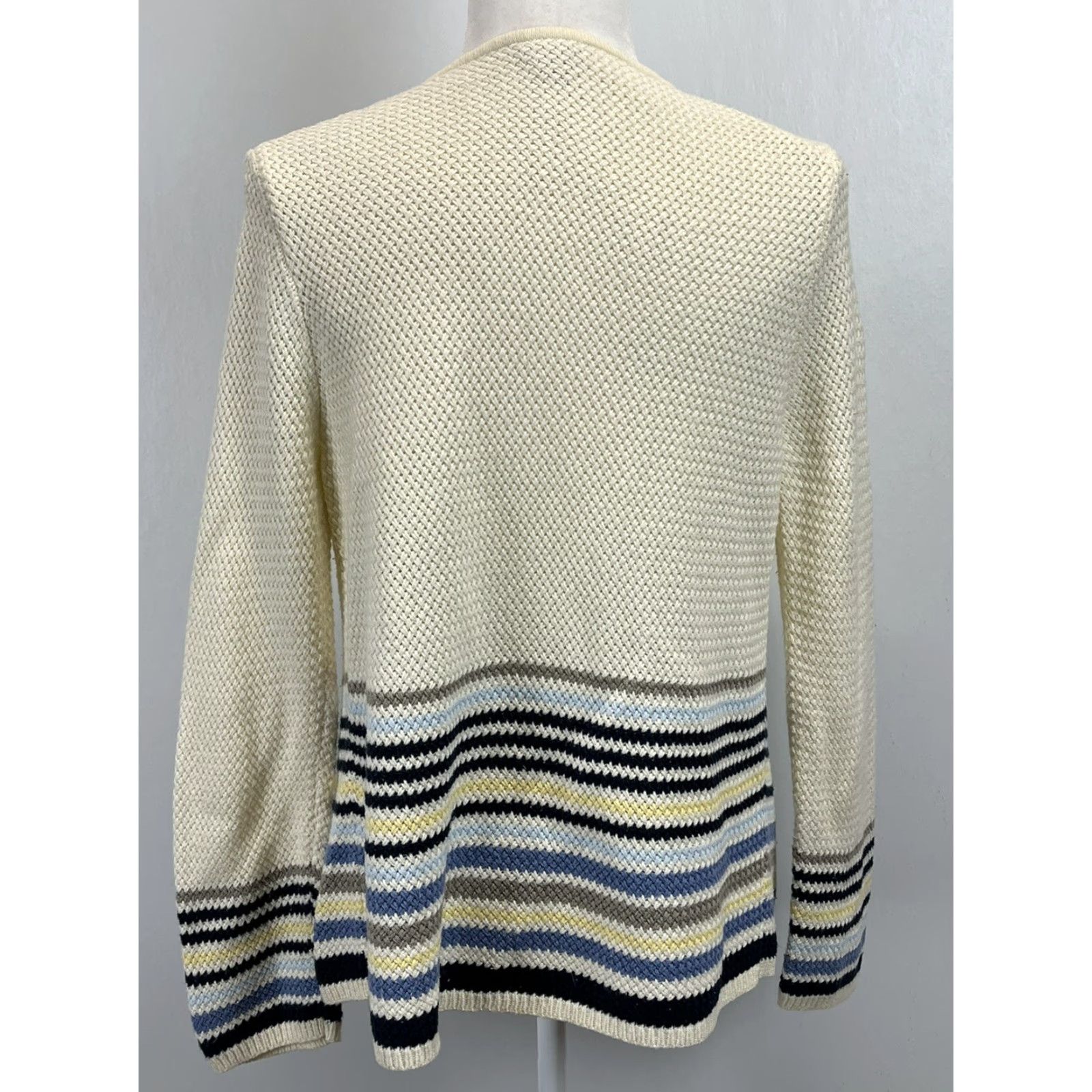J. Jill VINTAGE J. Jill Womens Knit Cardigan Sweater Sz Medium Ivory Open Front Casual Fall Size M / US 6-8 / IT 42-44 - 3 Thumbnail