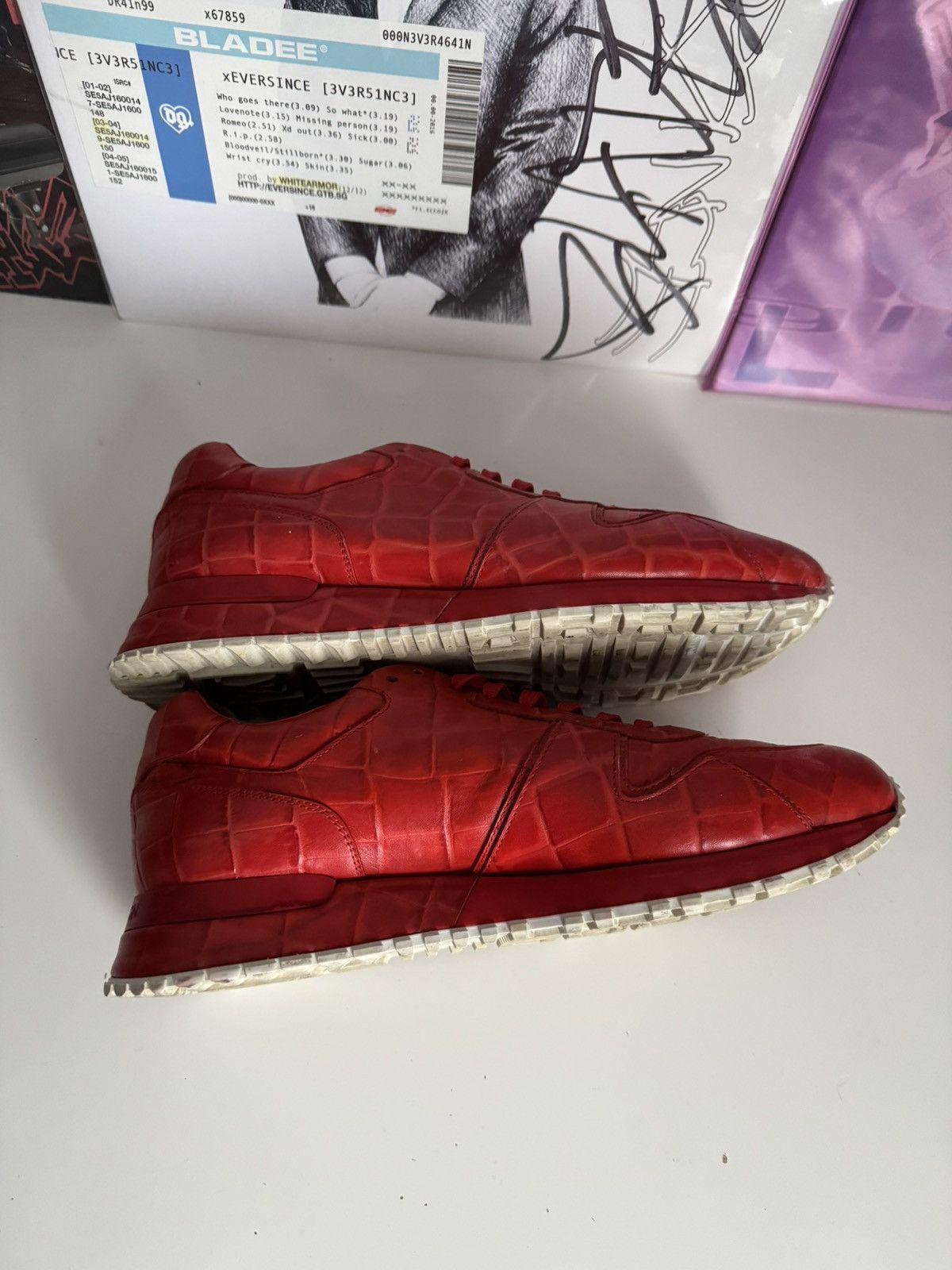 Louis Vuitton Louis Vuitton Red Crocodile Embossed Leather Sneakers Luxury Size US 7.5 / EU 40-41 - 10 Thumbnail