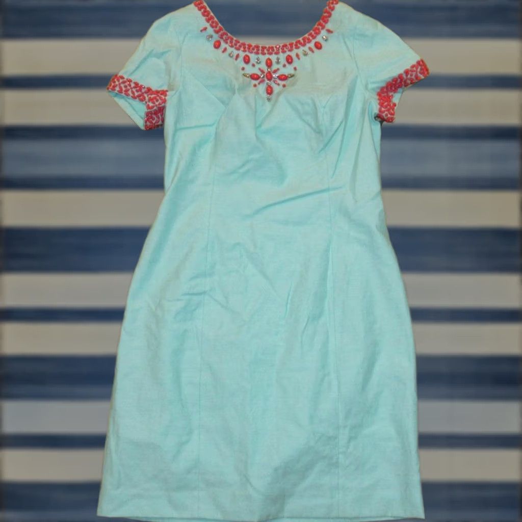 Lilly Pulitzer Lilly Pulitzer Blue Beaded Cotton Blend Sun Dress 6 Women Sundress XS-6? Size M / US 6-8 / IT 42-44 - 1 Thumbnail