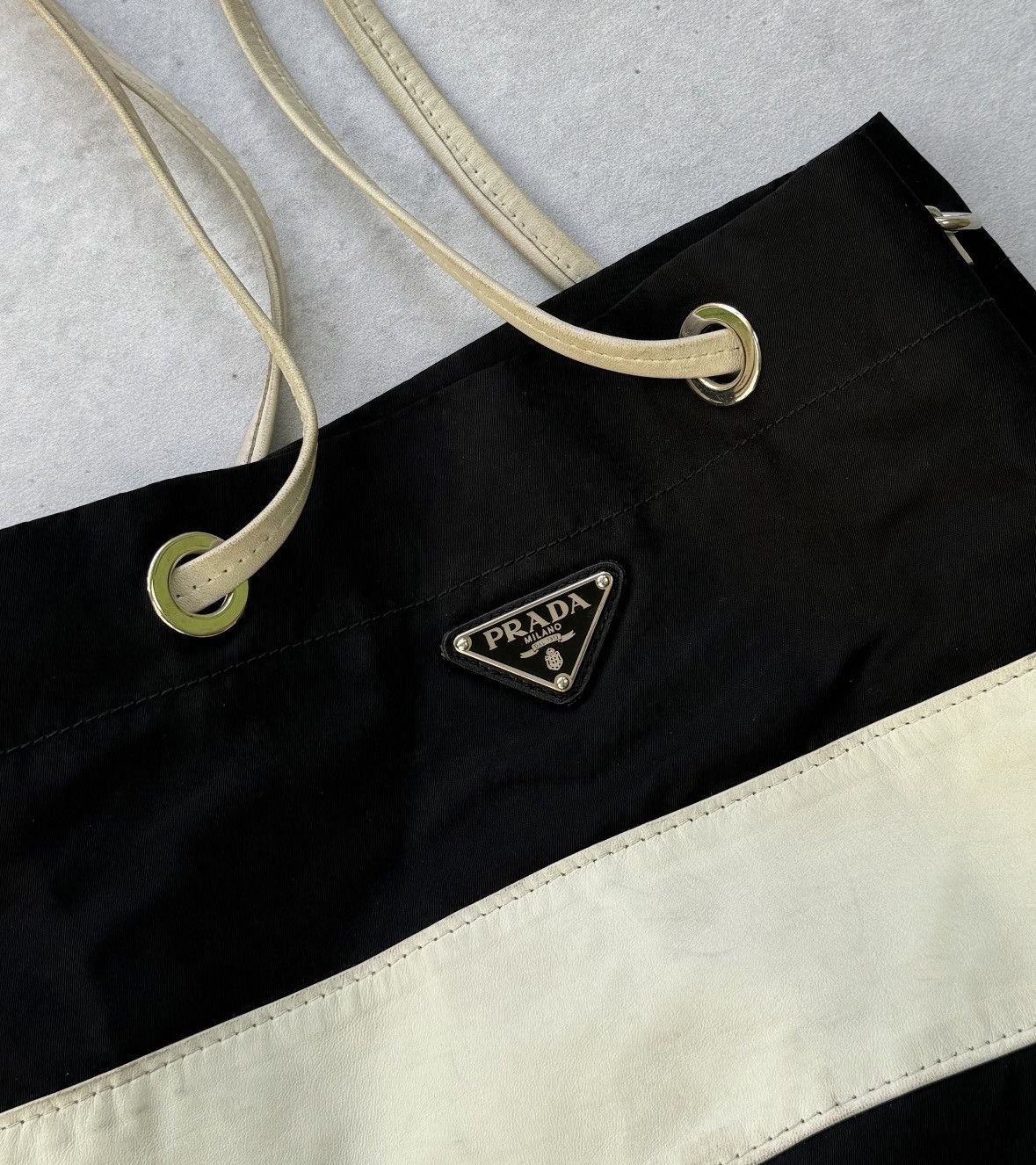 Prada Prada Nylon Totes Bag Black And White Lampo Furniture Size ONE SIZE - 14 Thumbnail