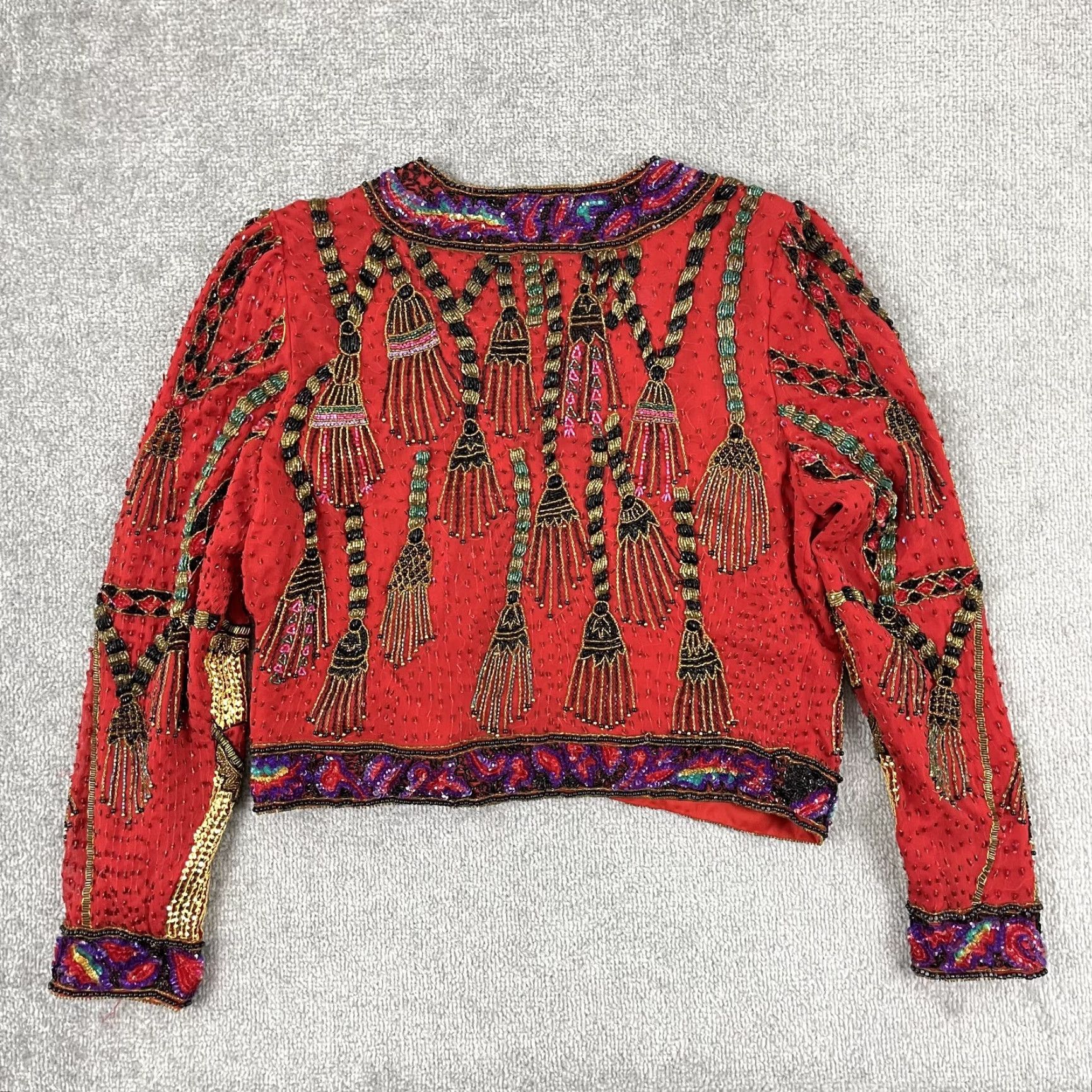 Vintage Vintage LAURENCE KAZAR Blazer Womens Large Red Silk Sequin Beaded Tassel Novelty Size L / US 10 / IT 46 - 7 Thumbnail