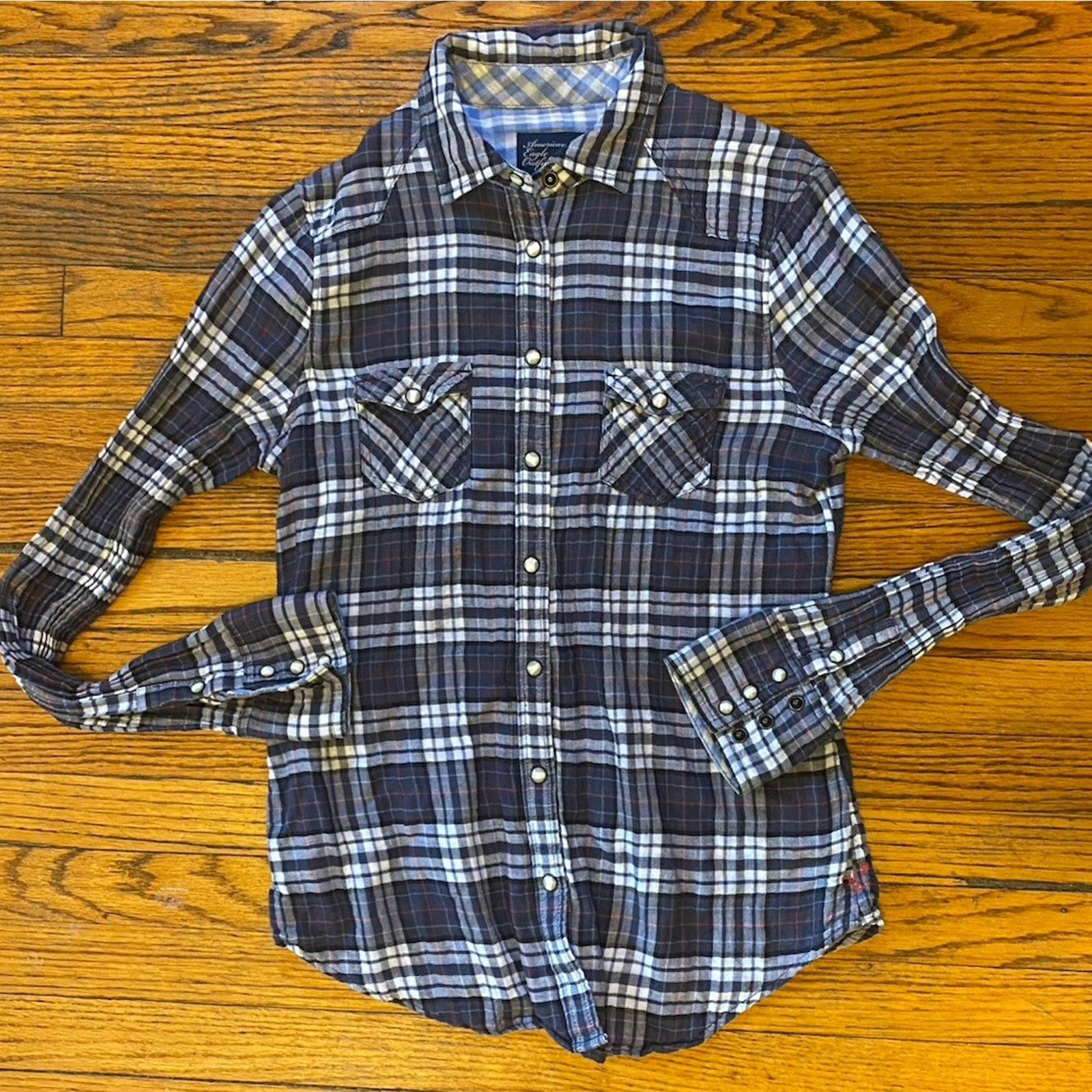 American Eagle Outfitters American Eagle Pearl Snap Shirt Women’s Sz 8 Checkered Plaid Size S / US 4 / IT 40 - 1 Thumbnail