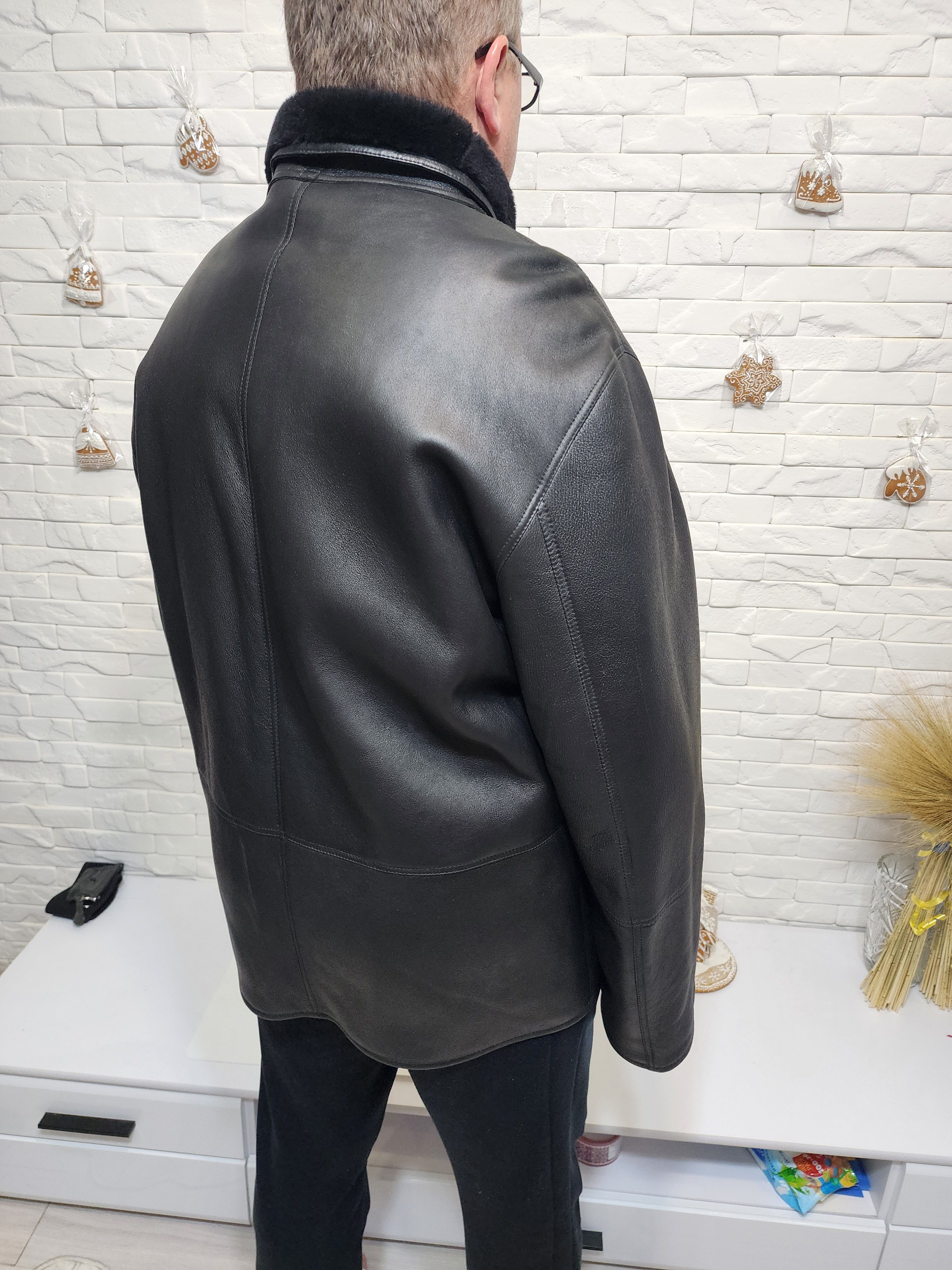 Furla Men's Black Sheepskin Coat: Genuine Fur, Zipper Closure Size US L / EU 52-54 / 3 - 6 Thumbnail