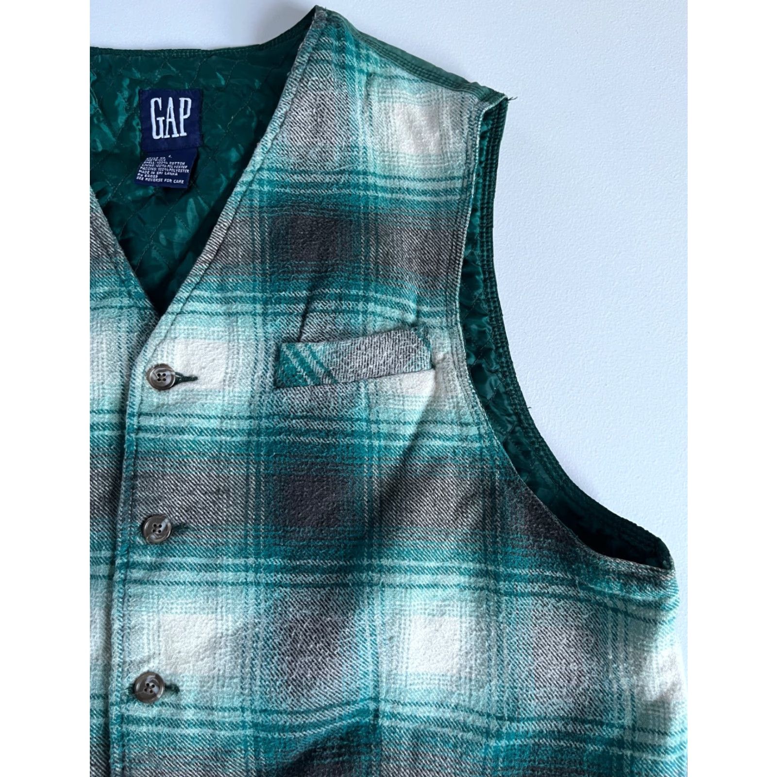 Gap VINTAGE Gap Vest Shirt Men 90s Plaid Green L Waistcoat Padded Pockets Size US L / EU 52-54 / 3 - 6 Thumbnail