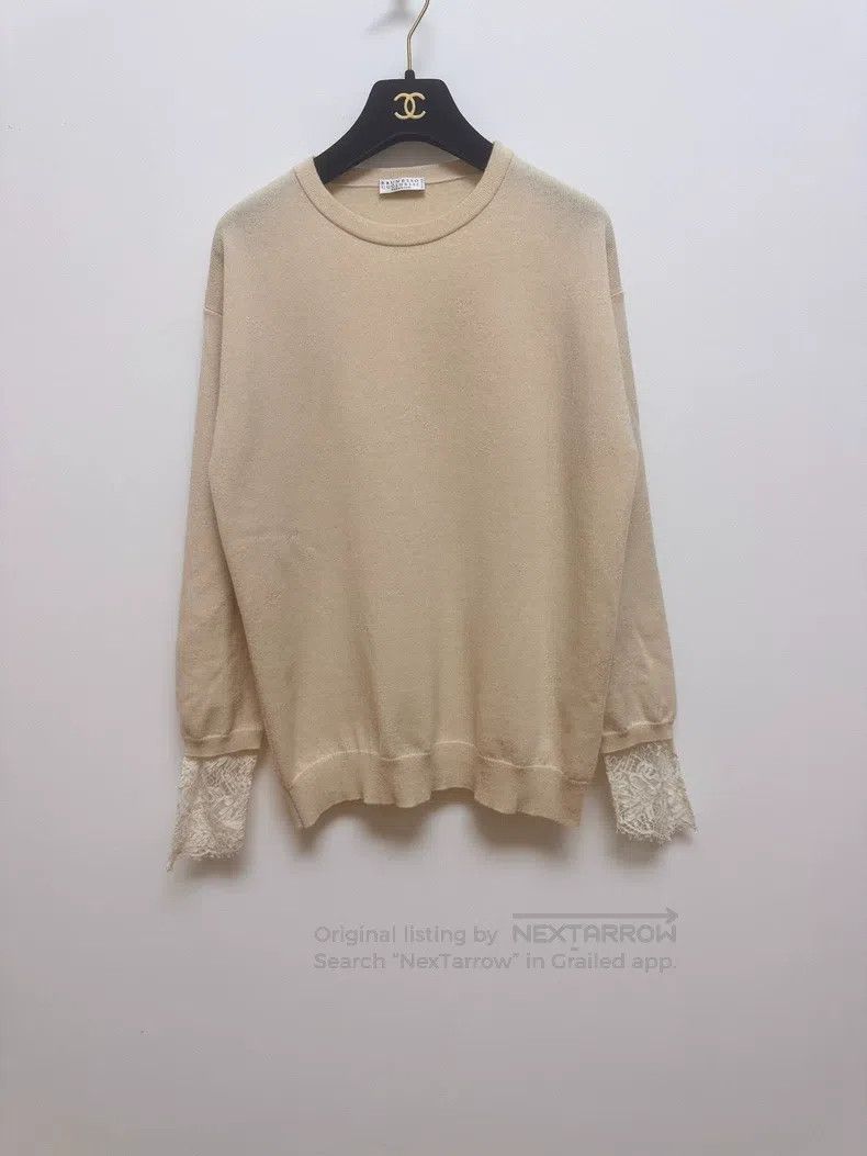 Brunello Cucinelli Brunello Cucinelli Beige Cashmere Lace Sleeve Sweater Size M / US 6-8 / IT 42-44 - 1 Thumbnail