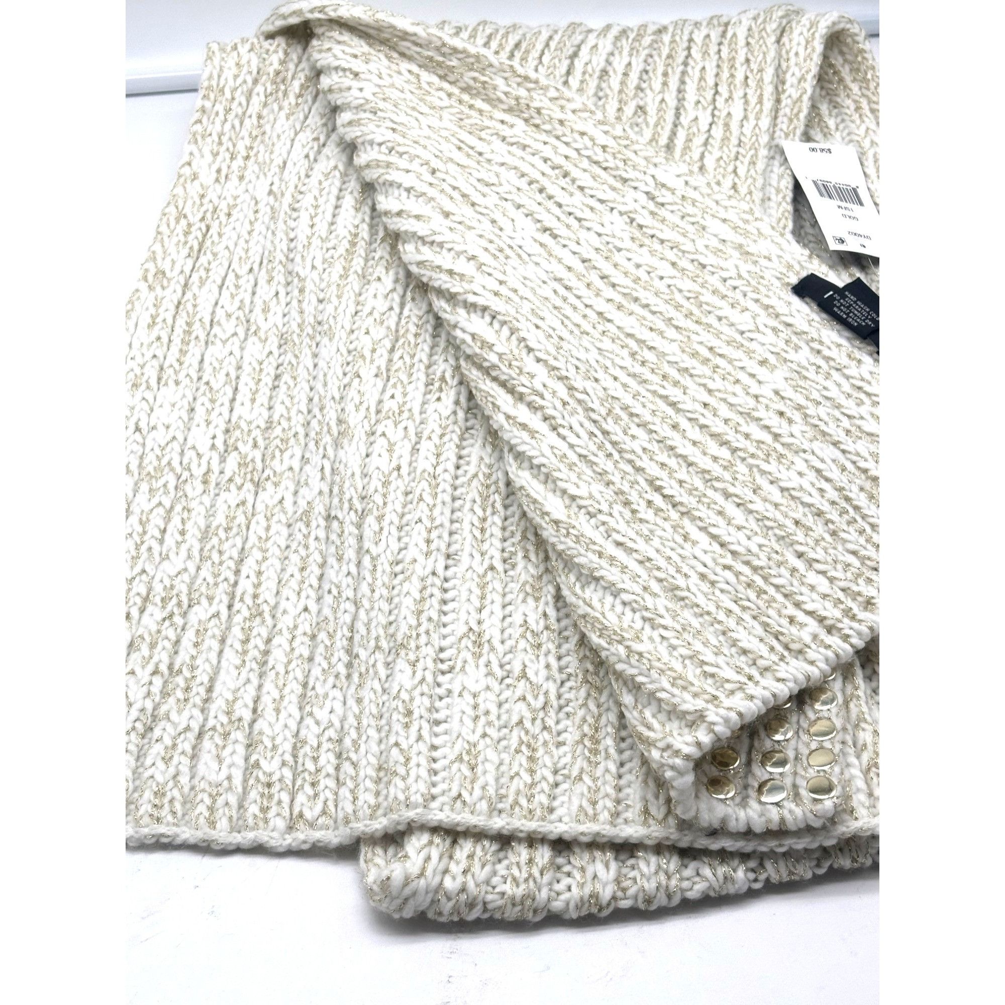 DKNY DKNY Flat-Stud Metallic Rib-Knit Scarf, Ivory/Gold Size ONE SIZE - 7 Thumbnail