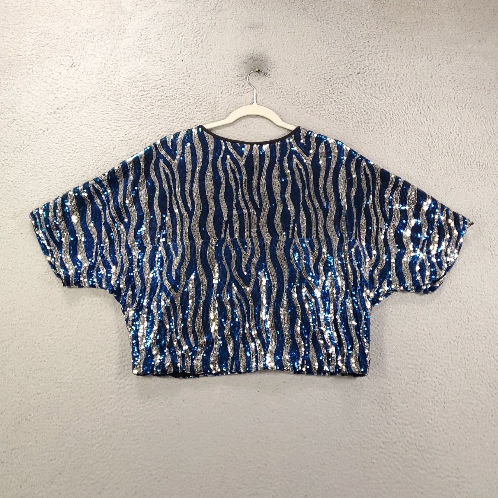 Vintage Sequin Top Womens Medium Blue Black Zebra Print Club Shirt Clubwear Going Out Shirt Womens M Zebra Print Sequin Batwing Sleeve Casual Party/Cocktail Size M / US 6-8 / IT 42-44 - 7 Thumbnail