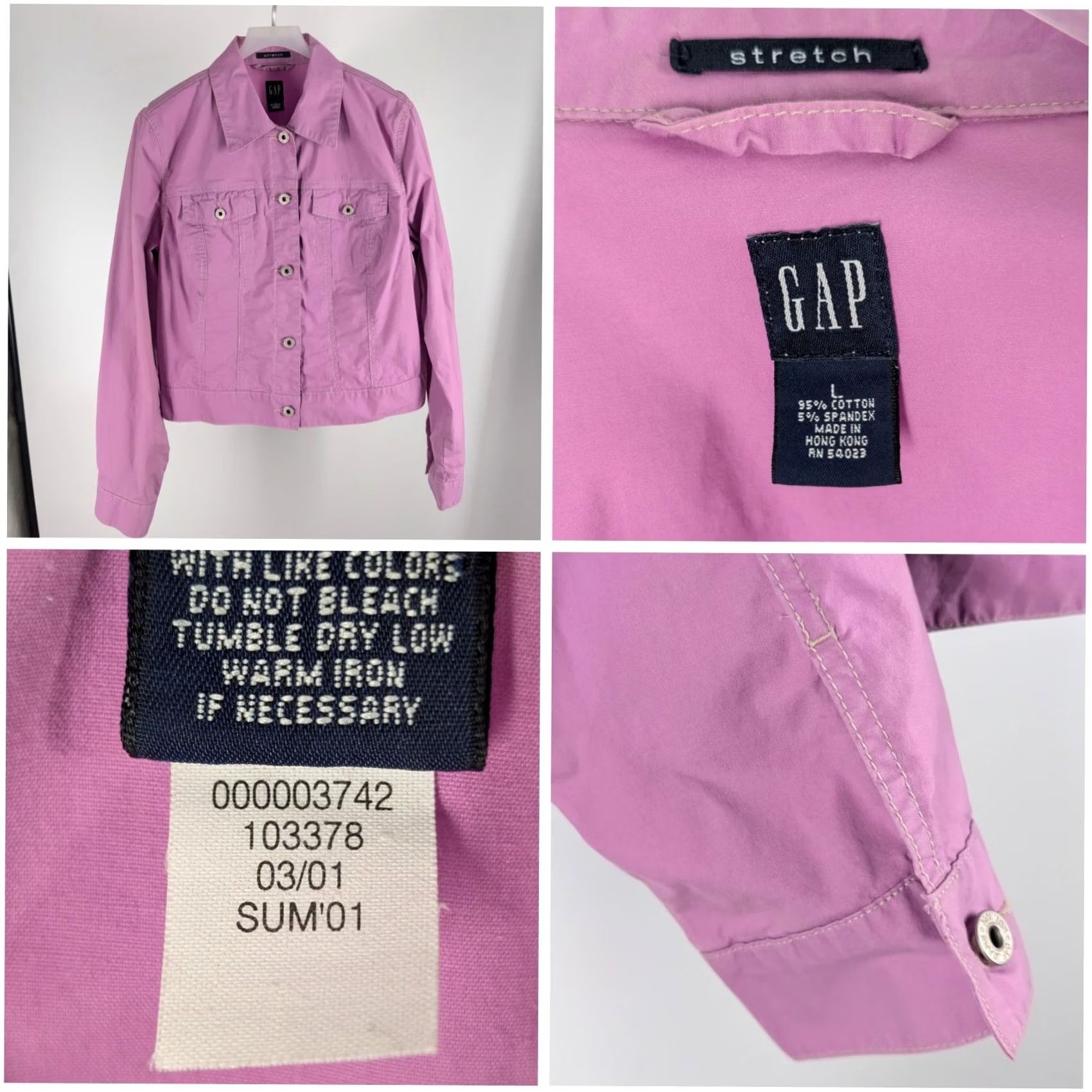 Gap VINTAGE Gap Pink Stretch Trucker Jacket Women L Short Sleeve Summer 2001 Y2K 00s Pop Modern Trendy Barbiecore Size L / US 10 / IT 46 - 2 Thumbnail