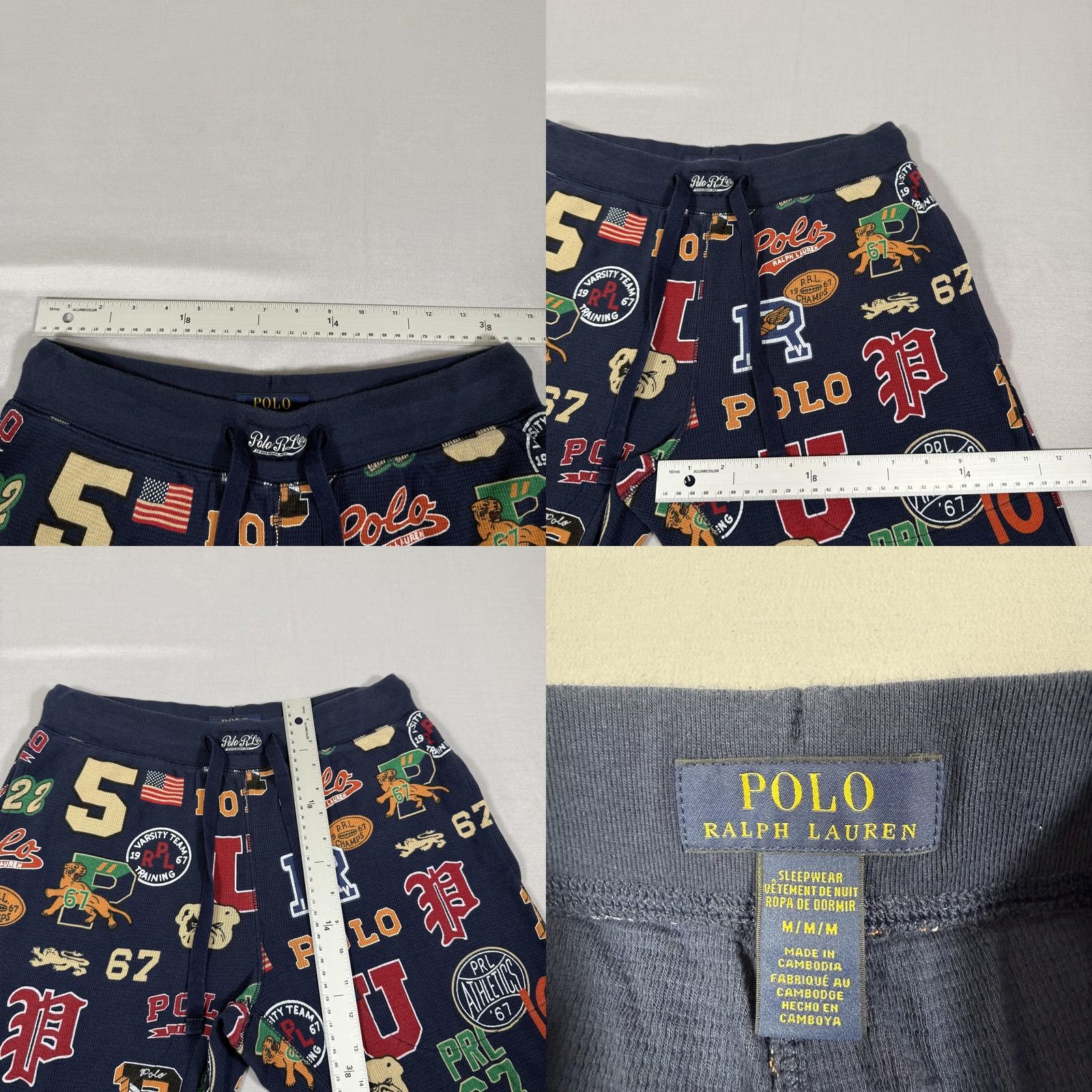 Polo Ralph Lauren Polo Ralph Lauren Pajama Pants Mens M Blue Waffle Knit Logo Collegiate Sports Print Jogger Cuffed Hem Knit Sleepwear Bottoms Size US M / EU 48-50 / 2 - 8 Thumbnail