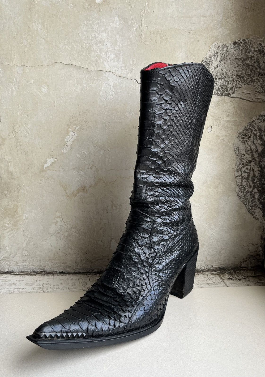 image of Vintage 90's Python Snakeskin Western Boots in Black, Women's (Size 10)