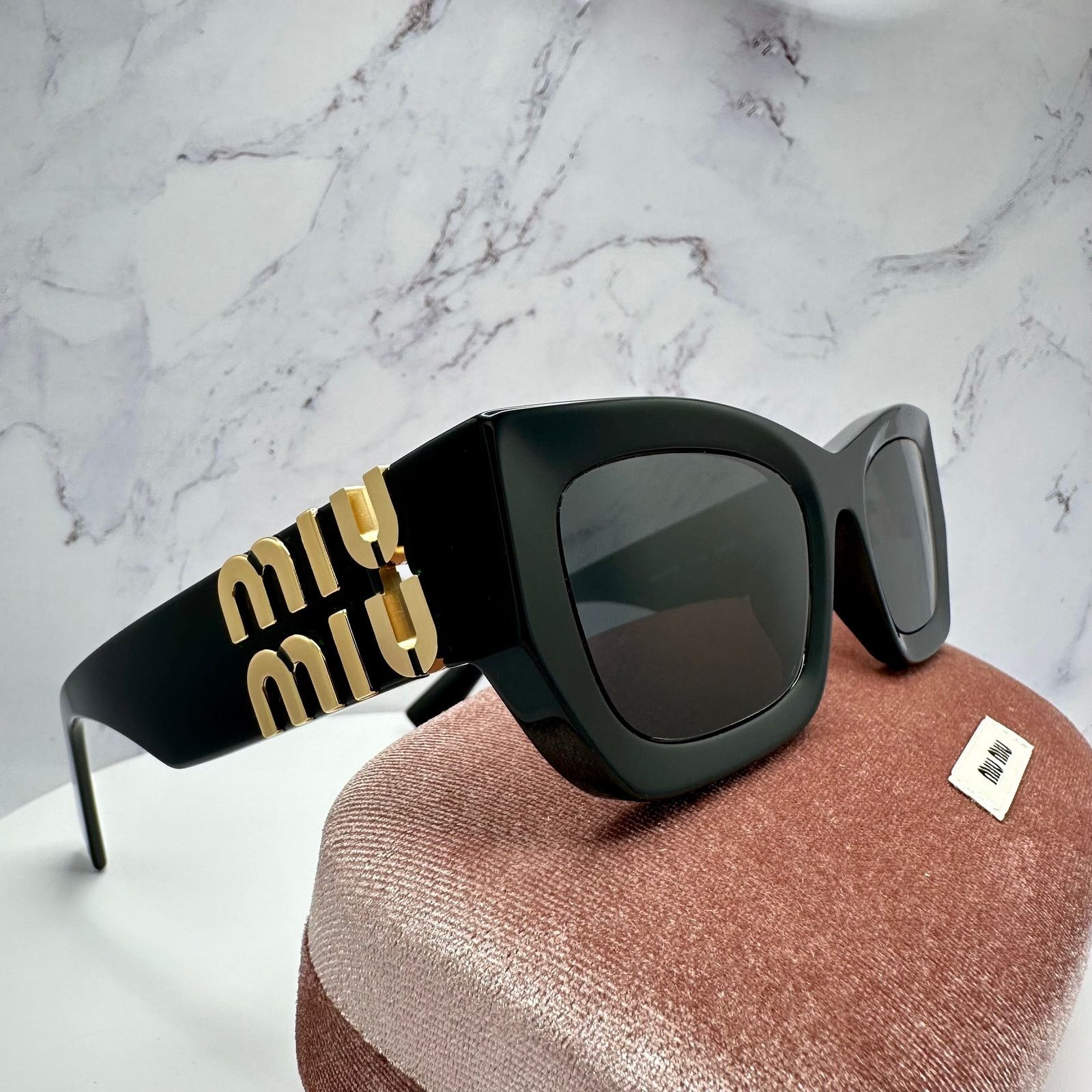 Miu Miu MIU MIU Sunglasses New Black Gold Metal Logo Cat Eye Size ONE SIZE - 9 Thumbnail