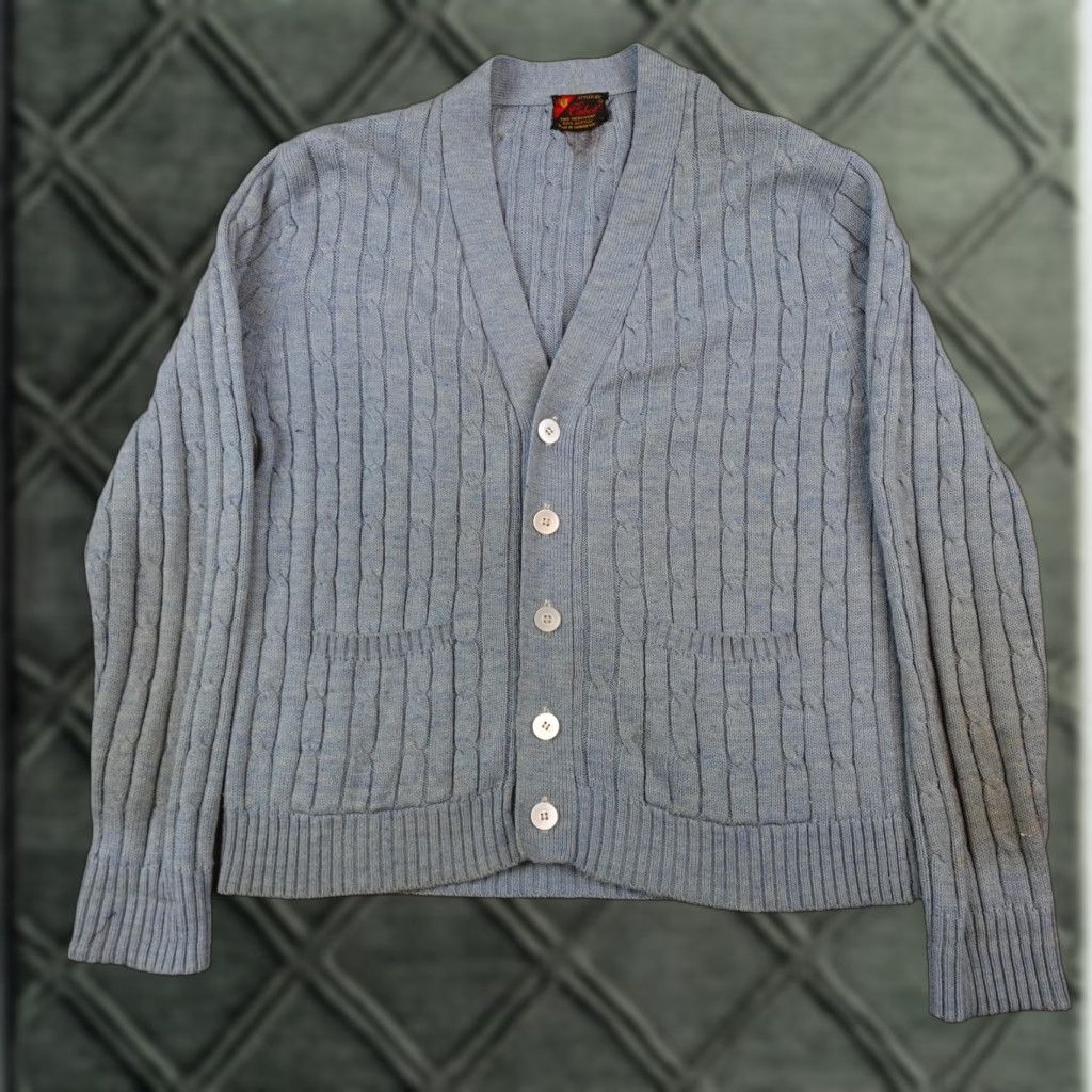 Vintage VINTAGE Cabot Sweater Mens Medium Blue Cable Knit Cardigan Made Taiwan ROC Mens Knit Cardigan Size US M / EU 48-50 / 2 - 1 Thumbnail