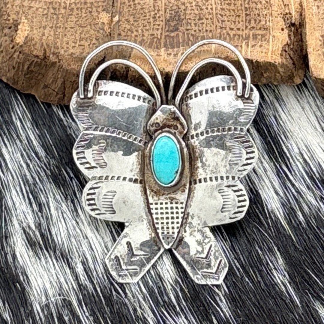 Native 1960s Native American NAVAJO Sterling Turquoise Butterfly Size ONE SIZE - 1 Thumbnail