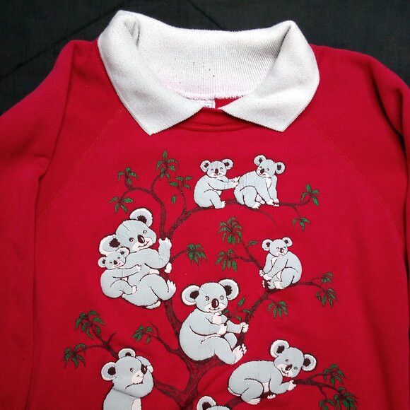 Hanes × Vintage Vintage 80s Koala Bears In Tree Collared Sweatshirt Size L / US 10 / IT 46 - 1 Thumbnail