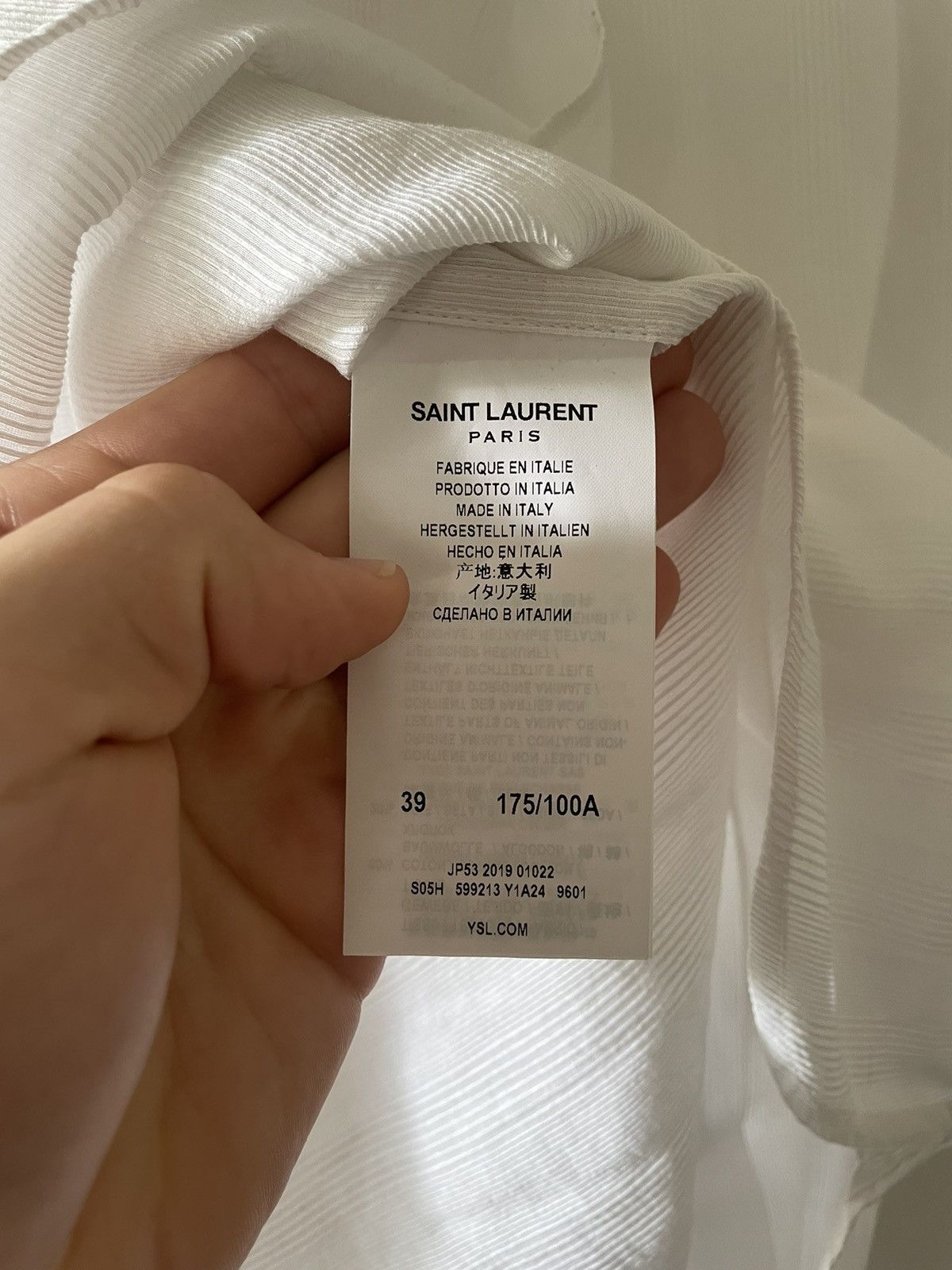 Saint Laurent Paris 2019 White Silk Ribbed Shirt Size US M / EU 48-50 / 2 - 10 Thumbnail