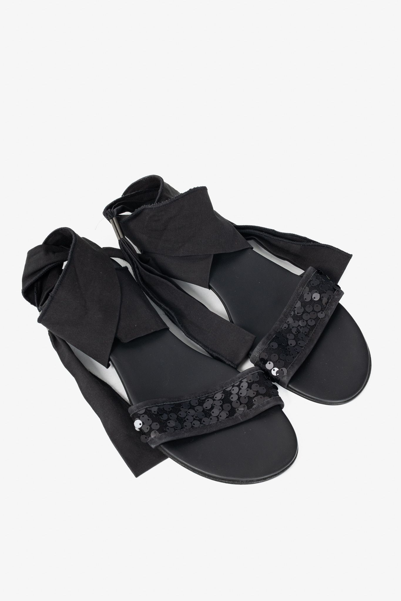 Annette Gortz Annette Gortz Black Sequin-Embellished Tie Sandals Size US 9.5 / IT 39.5 - 1 Thumbnail