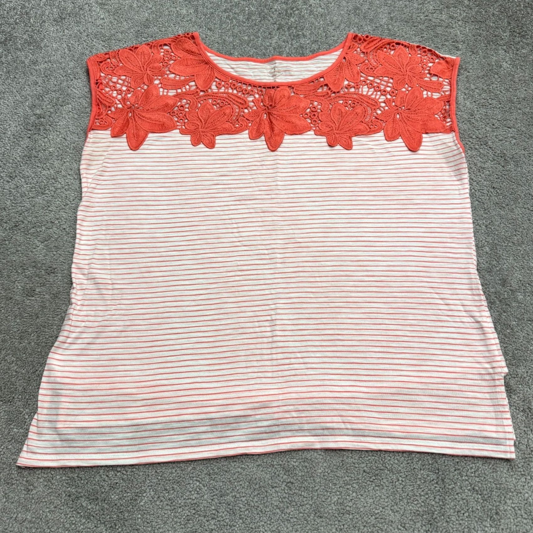 Vintage St. John's Bay Blouse Womens XL Orange Striped Crochet Embroidered Knit Round Neck Short Sleeve Size XL / US 12-14 / IT 48-50 - 2 Thumbnail