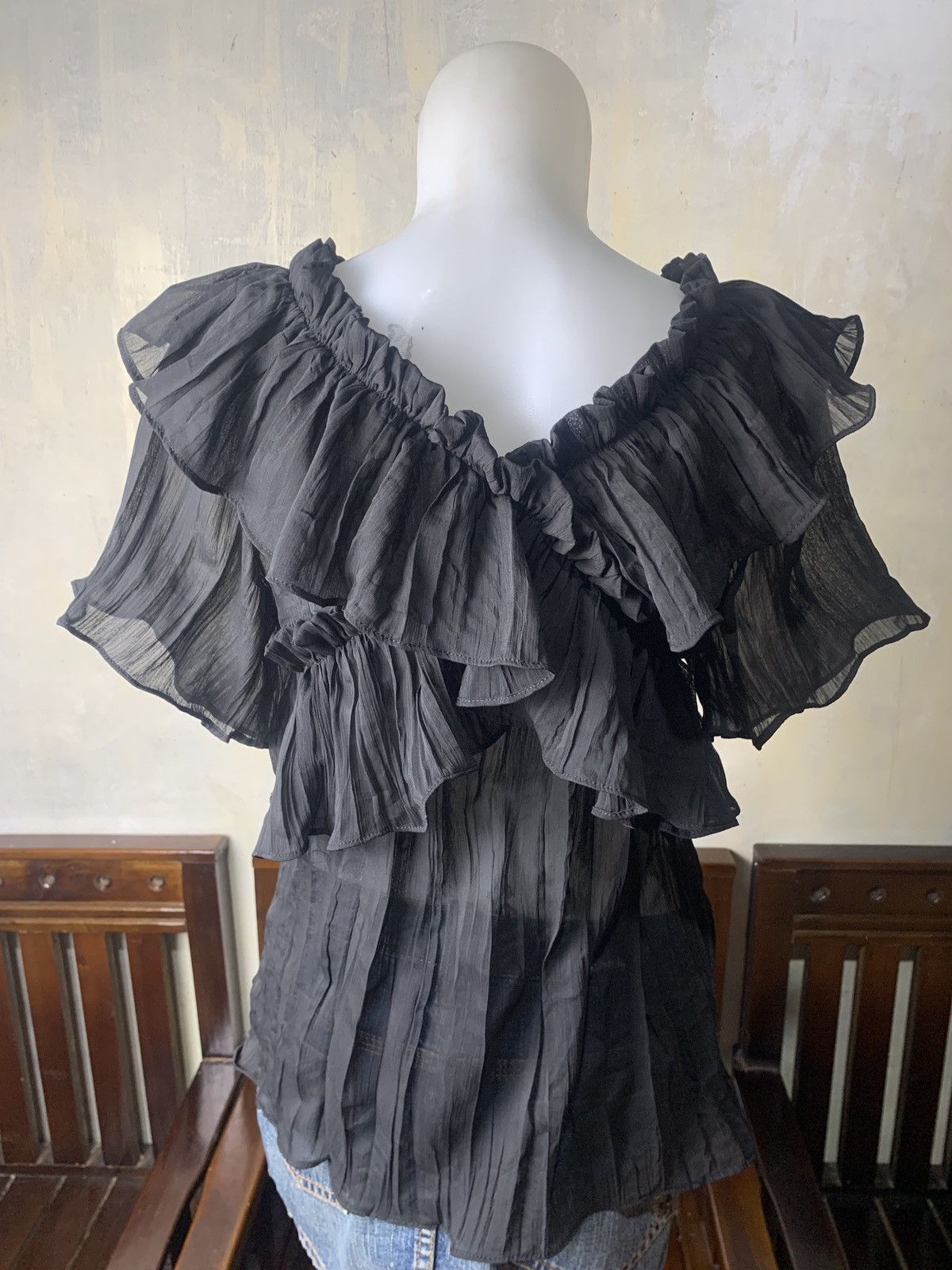 Japanese Brand Just CC Japan Black Ruffle Pleated Mesh Blouse Top Size M / US 6-8 / IT 42-44 - 4 Thumbnail