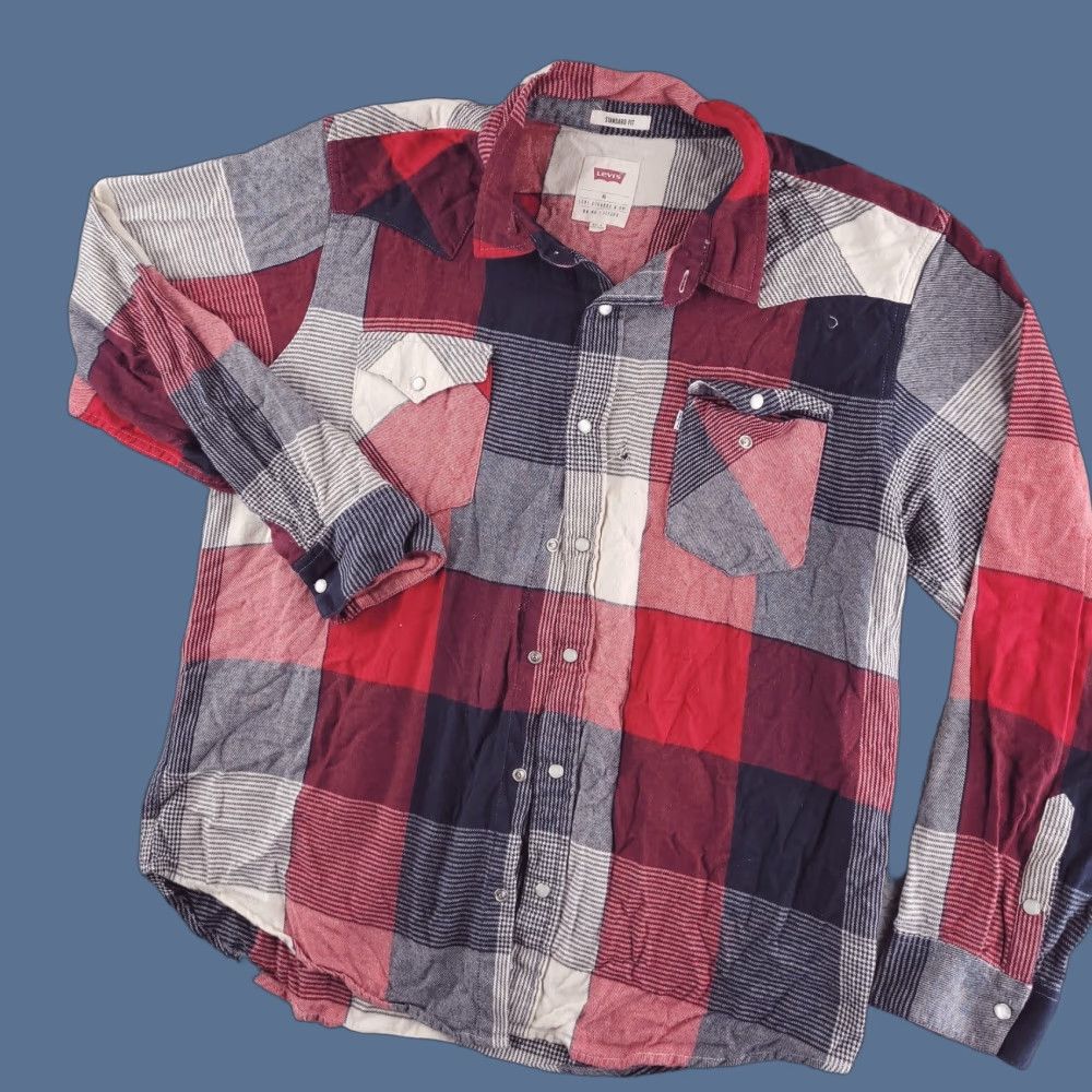 Levi's Levi's Shirt Mens XL Slim Plaid Western Red Long Sleeve Pearl Snap Button-Up Slim Fit Size US XL / EU 56 / 4 - 1 Thumbnail