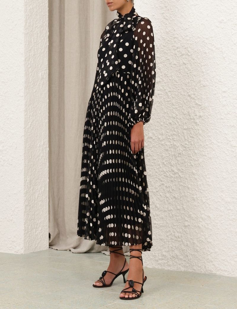 Zimmermann oc11z0226 Pussybow Midi Dress In Black/White Size S / US 4 / IT 40 - 3 Thumbnail