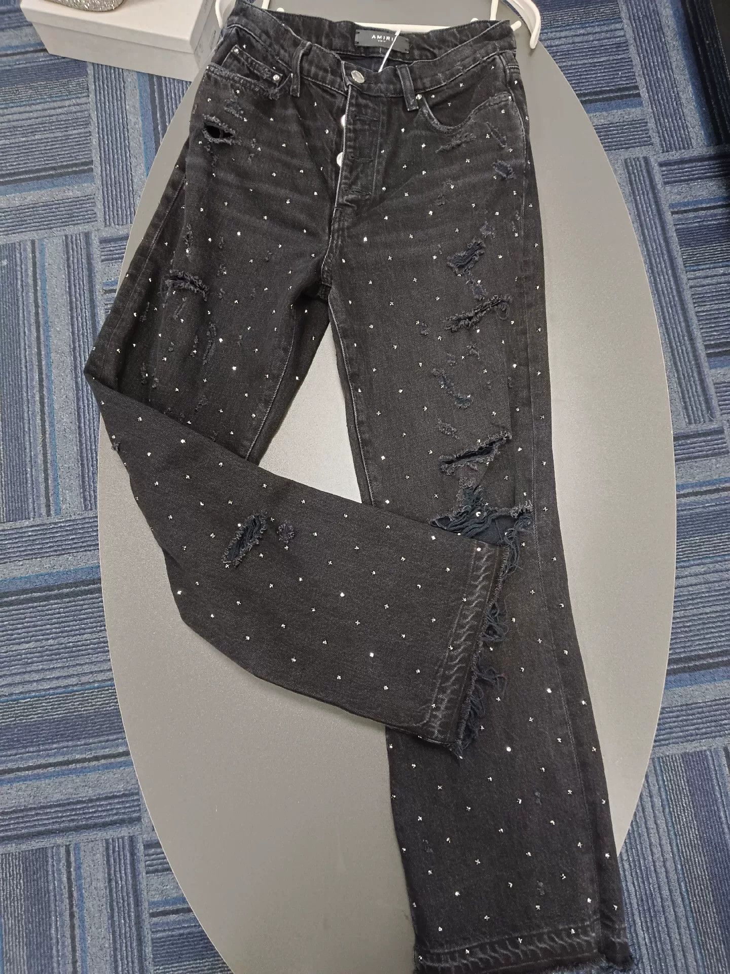 Amiri amiri black distressed denim jeans with rhinestones Size US 27 - 1 Thumbnail