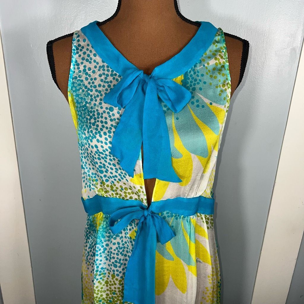 MILLY Milly Cabana, Front Tie Silk Swim Floral Print Bathing Suit Size L / US 10 / IT 46 - 6 Thumbnail