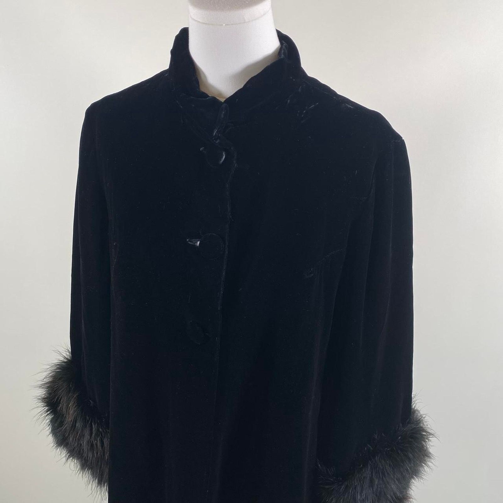 Other Vintage black velvet feathered coat Size L / US 10 / IT 46 - 3 Thumbnail